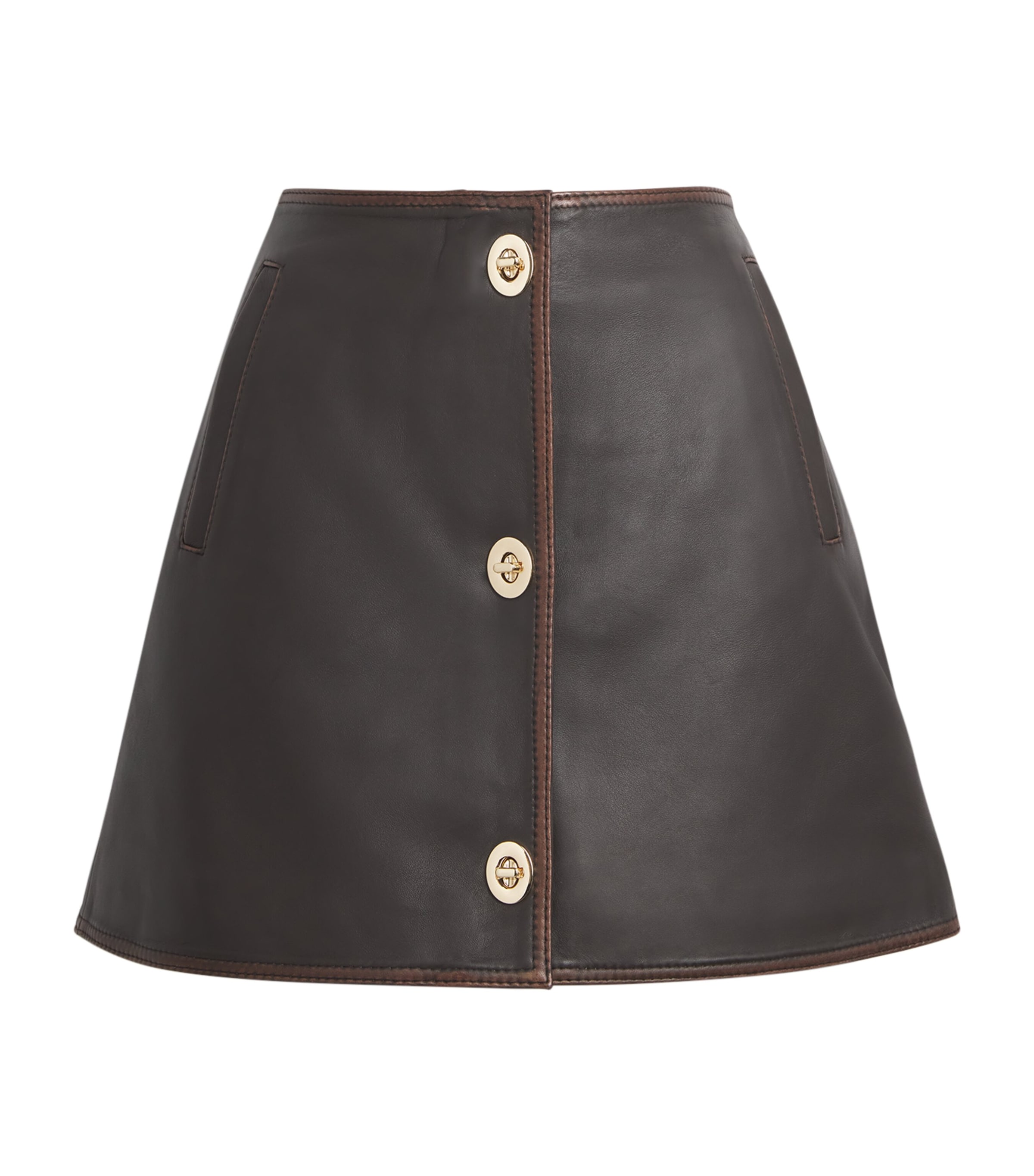 Leather Turn-Lock Mini Skirt BROWN Image 1