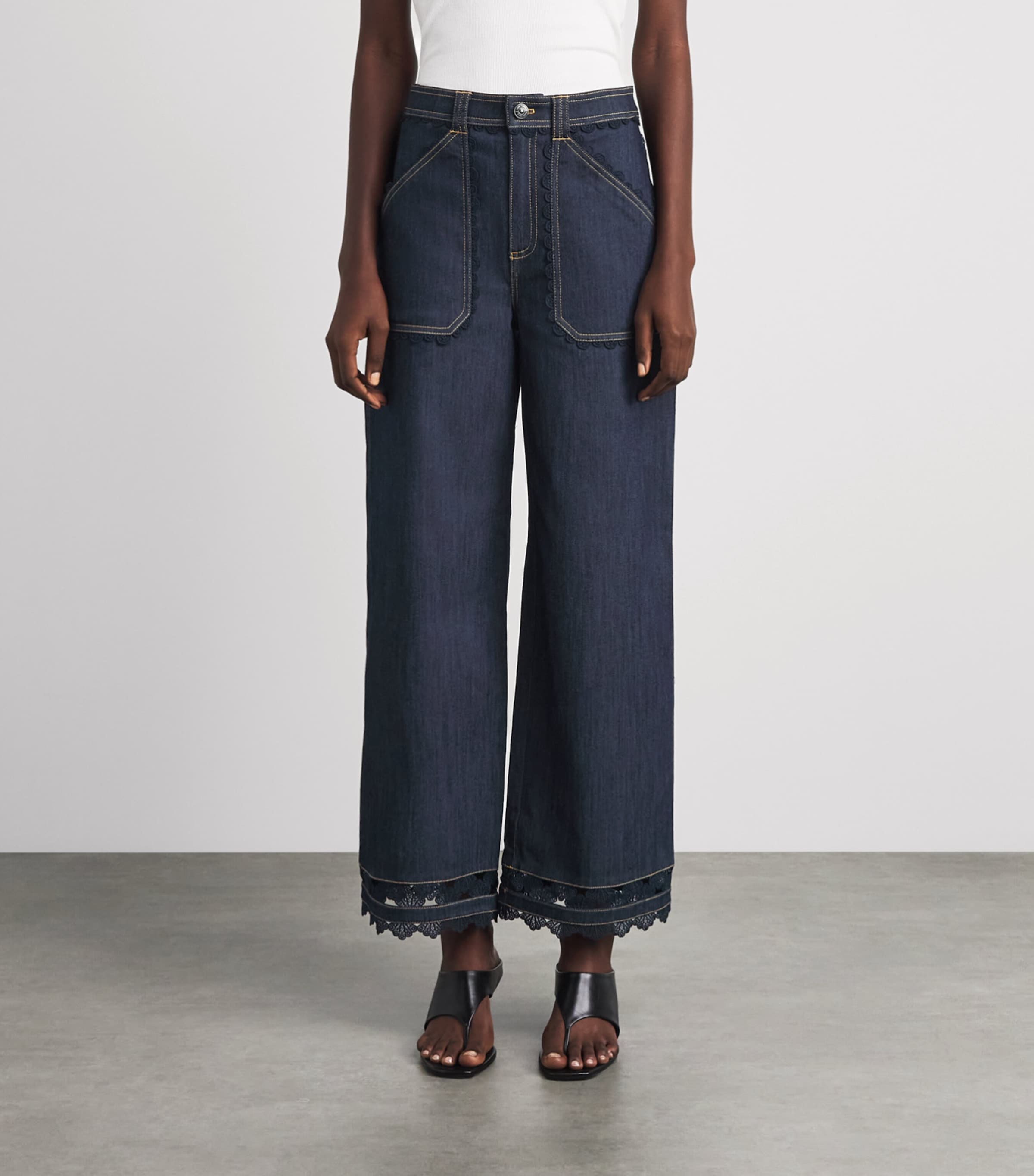 Cinq A Sept Womens Guipure Lace-Trim Benji Jeans Indigo Image 4