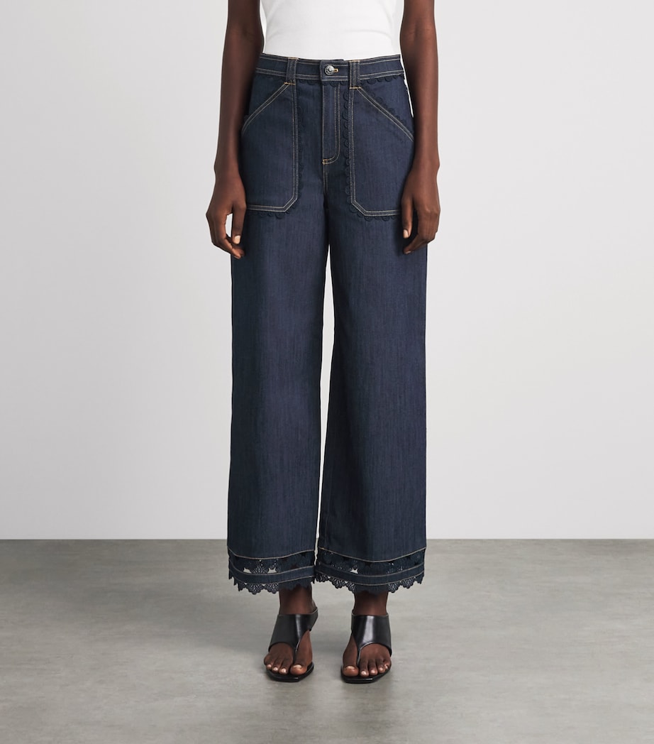 Cinq A Sept Womens Guipure Lace-Trim Benji Jeans Indigo Image 4