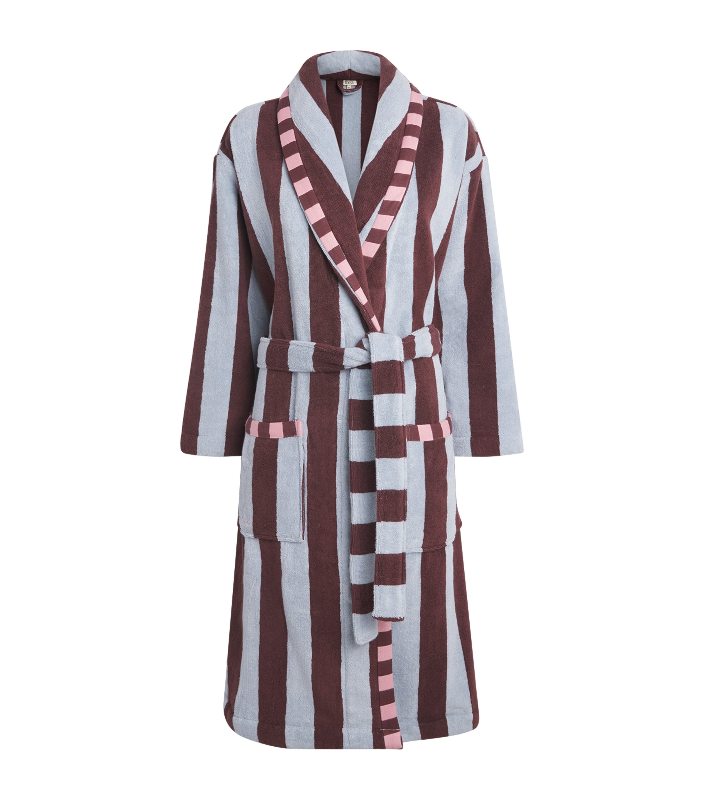 TBCO Womens Terry Cotton Bath Robe Blue Stripe Image 1
