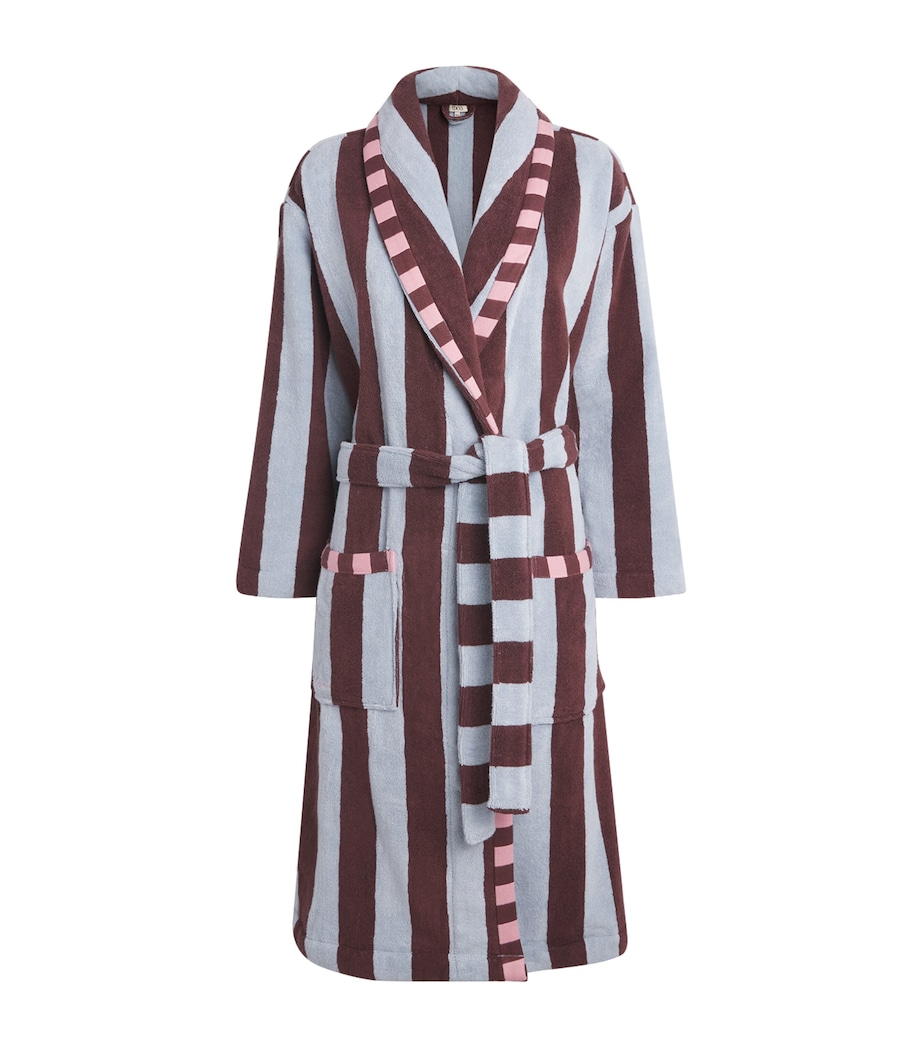 TBCO Womens Terry Cotton Bath Robe Blue Stripe Image 1