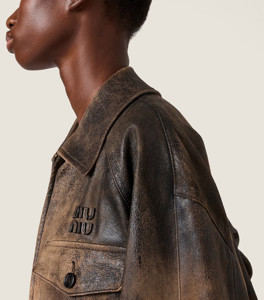Miu Miu Womens Distressed Leather Jacket Image 5