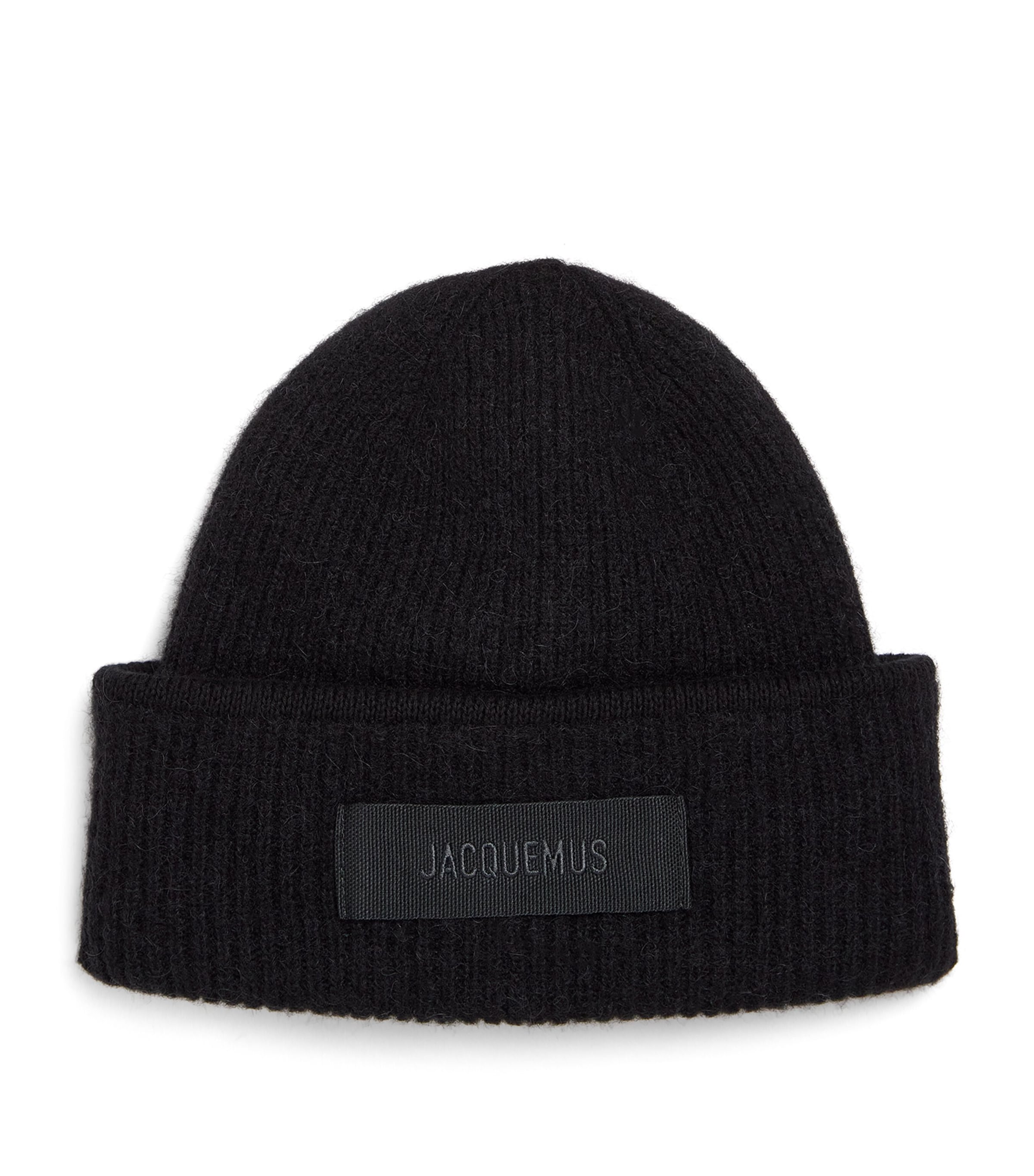 Jacquemus Wool-blend Grossgrain Logo Beanie In Black