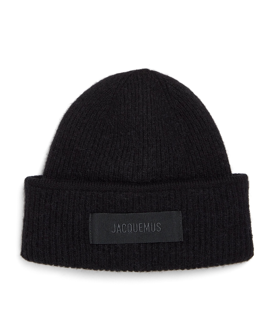 Wool-Blend Grossgrain Logo Beanie 990-BLACK Image 1