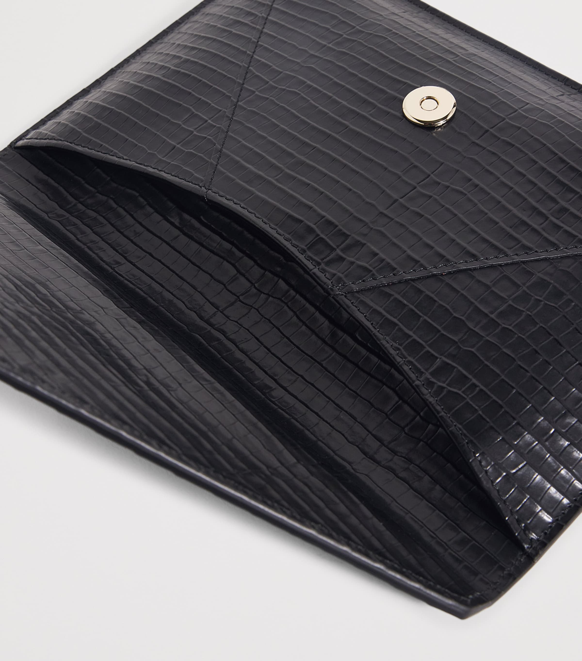 Croc-Embossed Leather Envelope Clutch Bag N401 BLACK Image 4