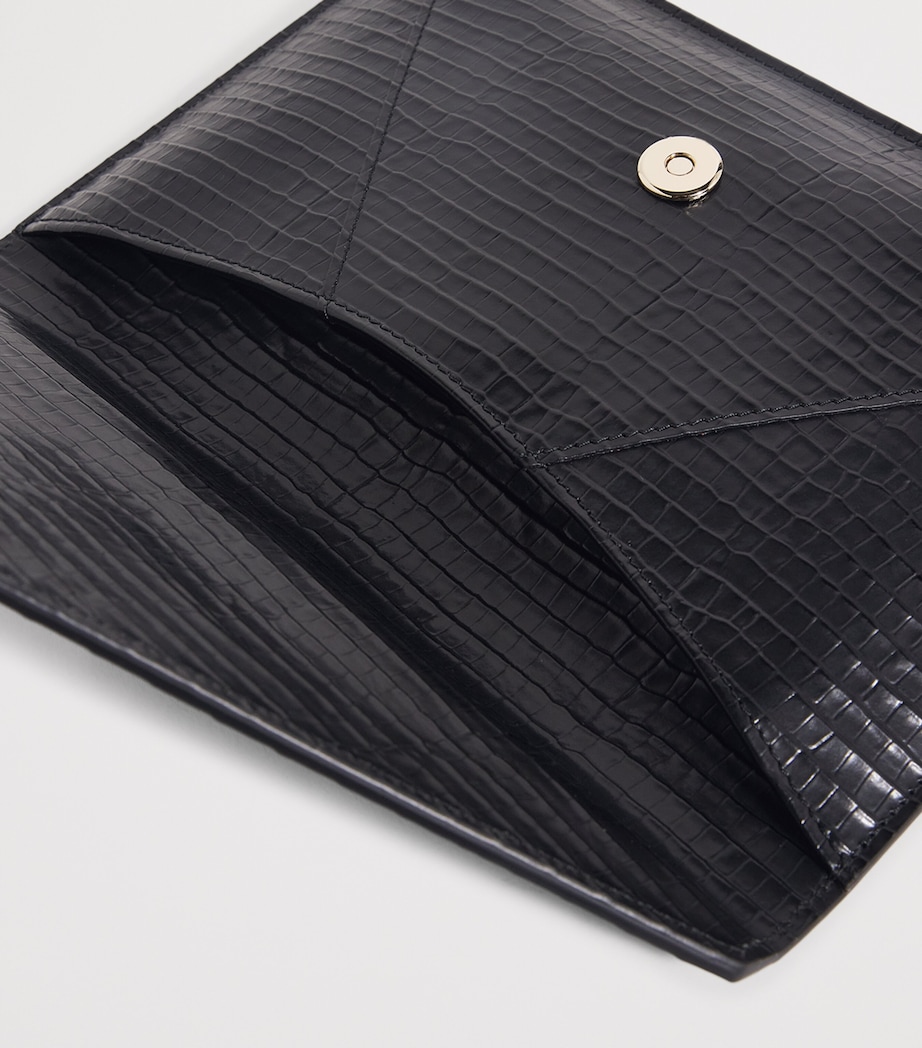 Croc-Embossed Leather Envelope Clutch Bag N401 BLACK Image 4