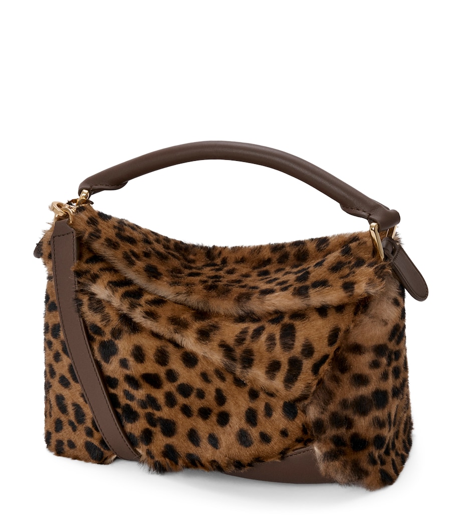 Small Shearling Puzzle Edge Top-Handle Bag BEIGE/BROWN Image 1