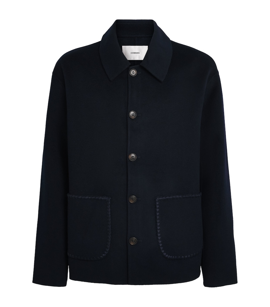 COMMAS Mens Wool-Cashmere Embroidered Jacket Midnight Navy Image 1