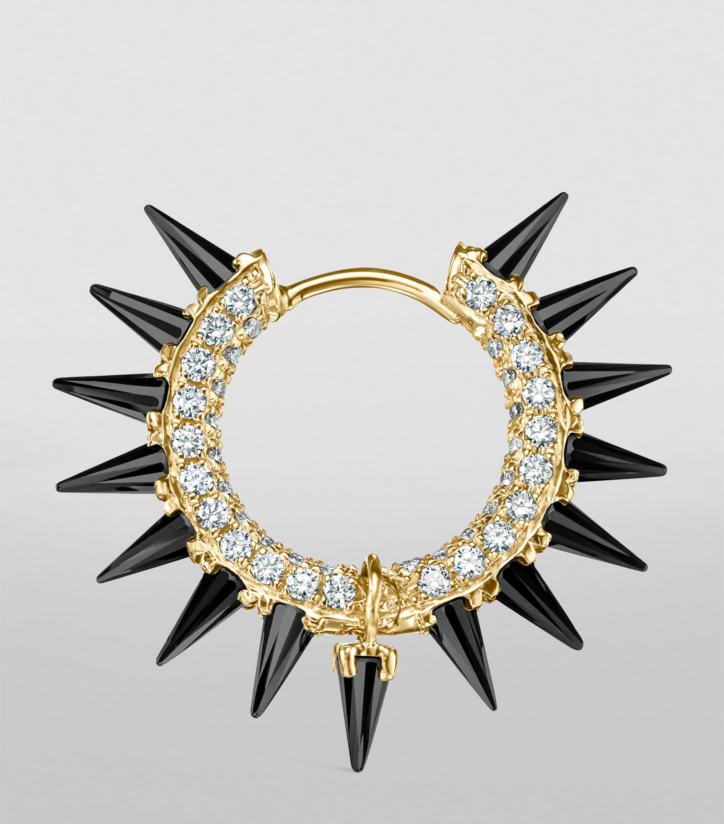 Yellow Gold Black Moissanite Mohawk and Diamond Pavé Hoop Earring (9.5mm) YELLOW GOLD Image 4