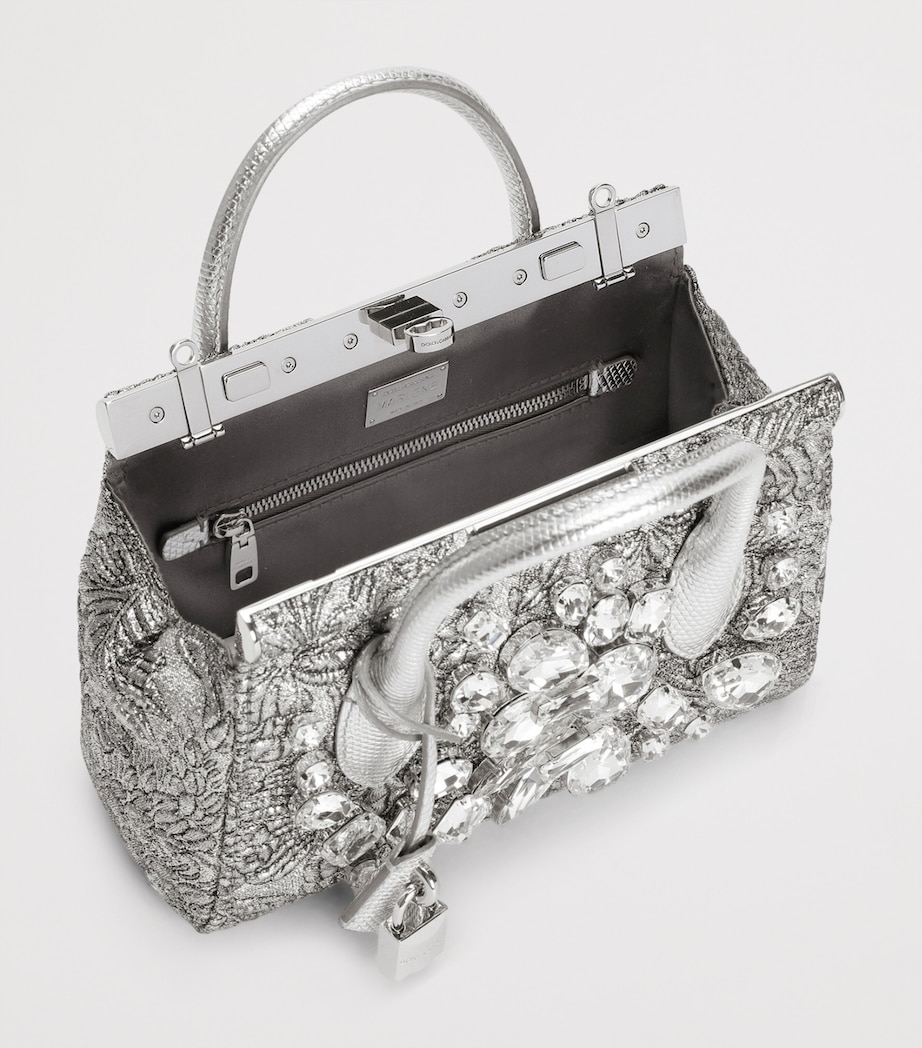 Dolce&Gabbana Embroidered Marlene Top-Handle Bag Silver/cr Image 6