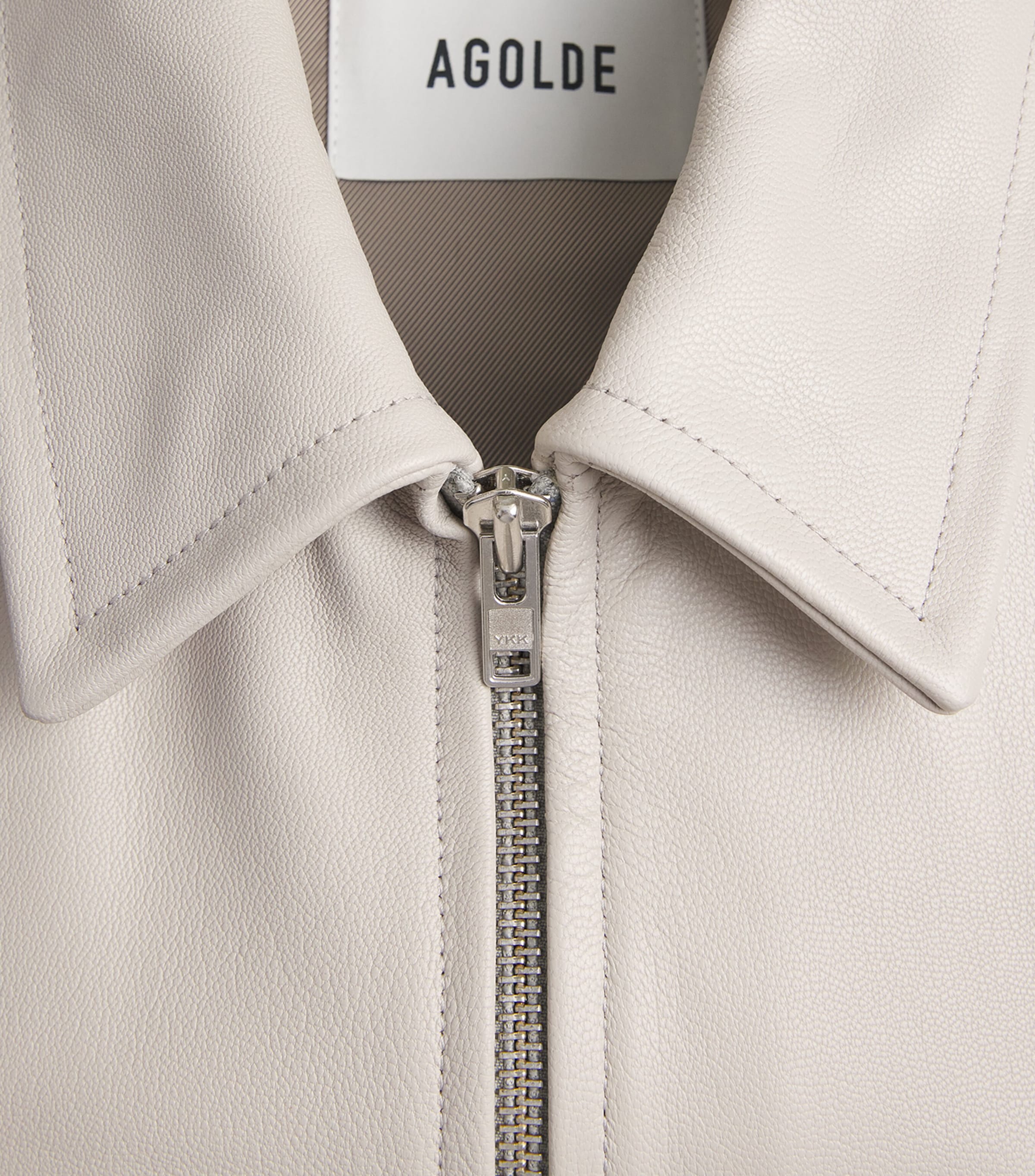 AGOLDE Mens Chadwick Leather Jacket Bone (lt Sand) Image 6