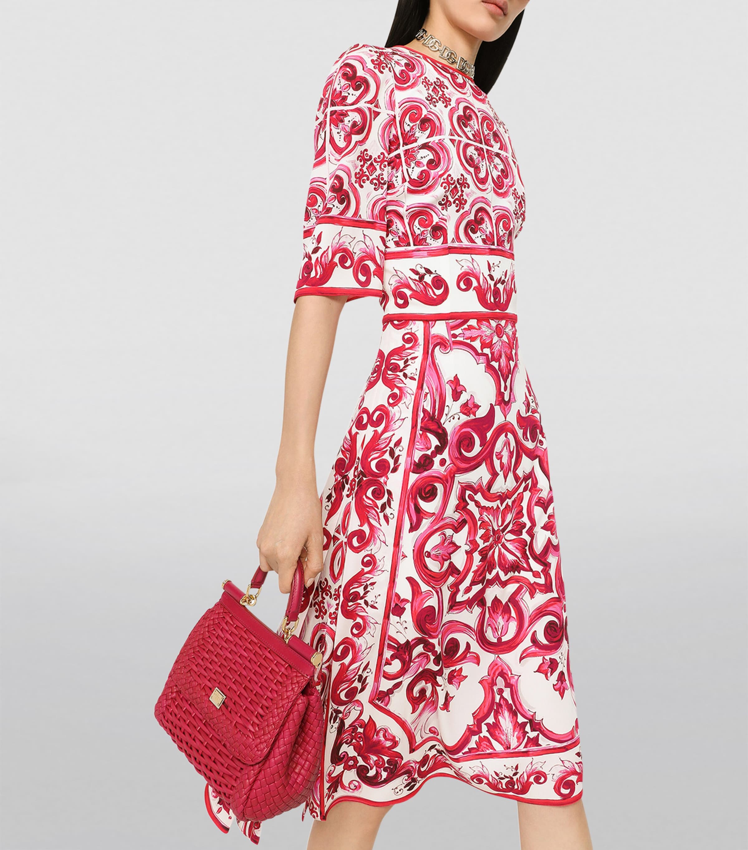 Woven Leather Sicily Top-Handle Bag 89417-HIBISCUS Image 3