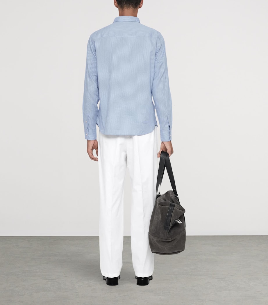 AllSaints Mens Organic Cotton Stripe Judd Shirt Salton Blue Image 7
