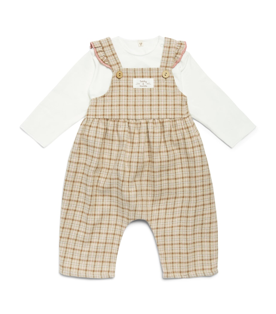 Teddy & Minou Gingham T-Shirt and Salopettes Set (1-18 Months) Steam Grey Image 1