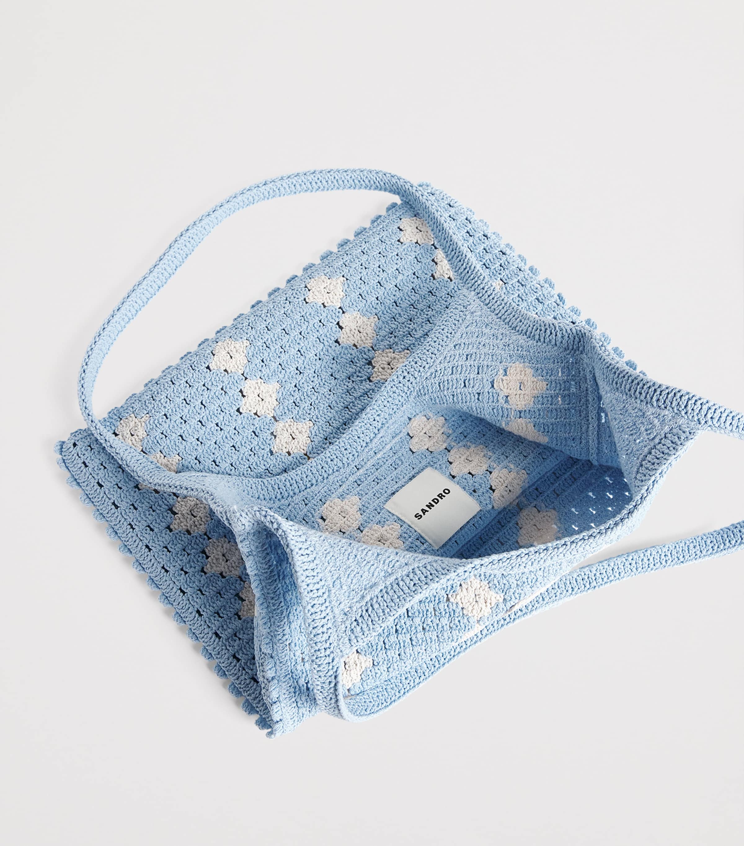 Sandro Paris Crochet Tote Bag Sky Blue Image 5