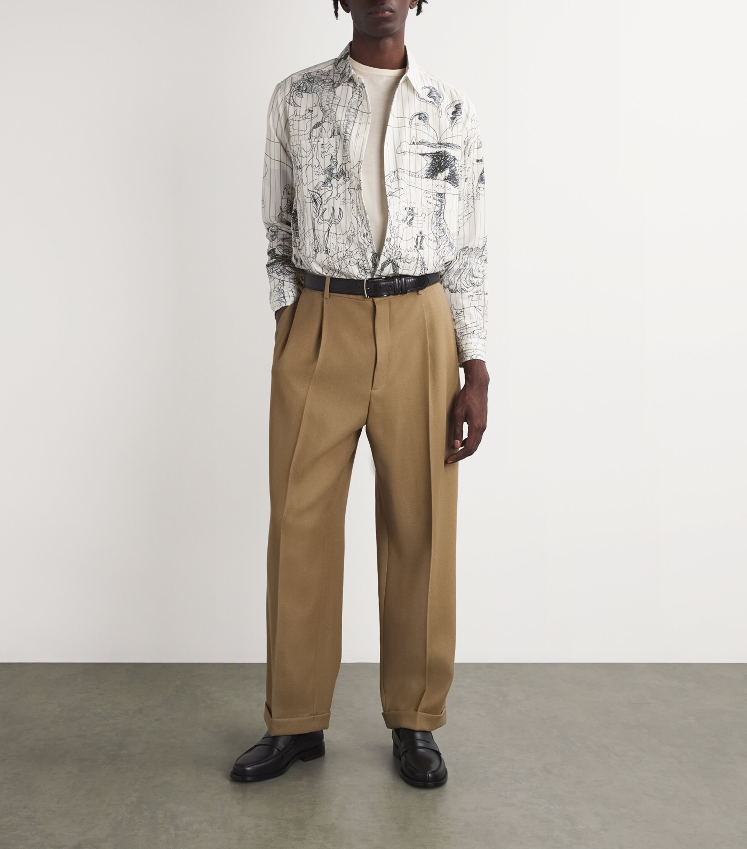 DOMREBEL Mens Cotton Printed Utopia Shirt Beige Image 2