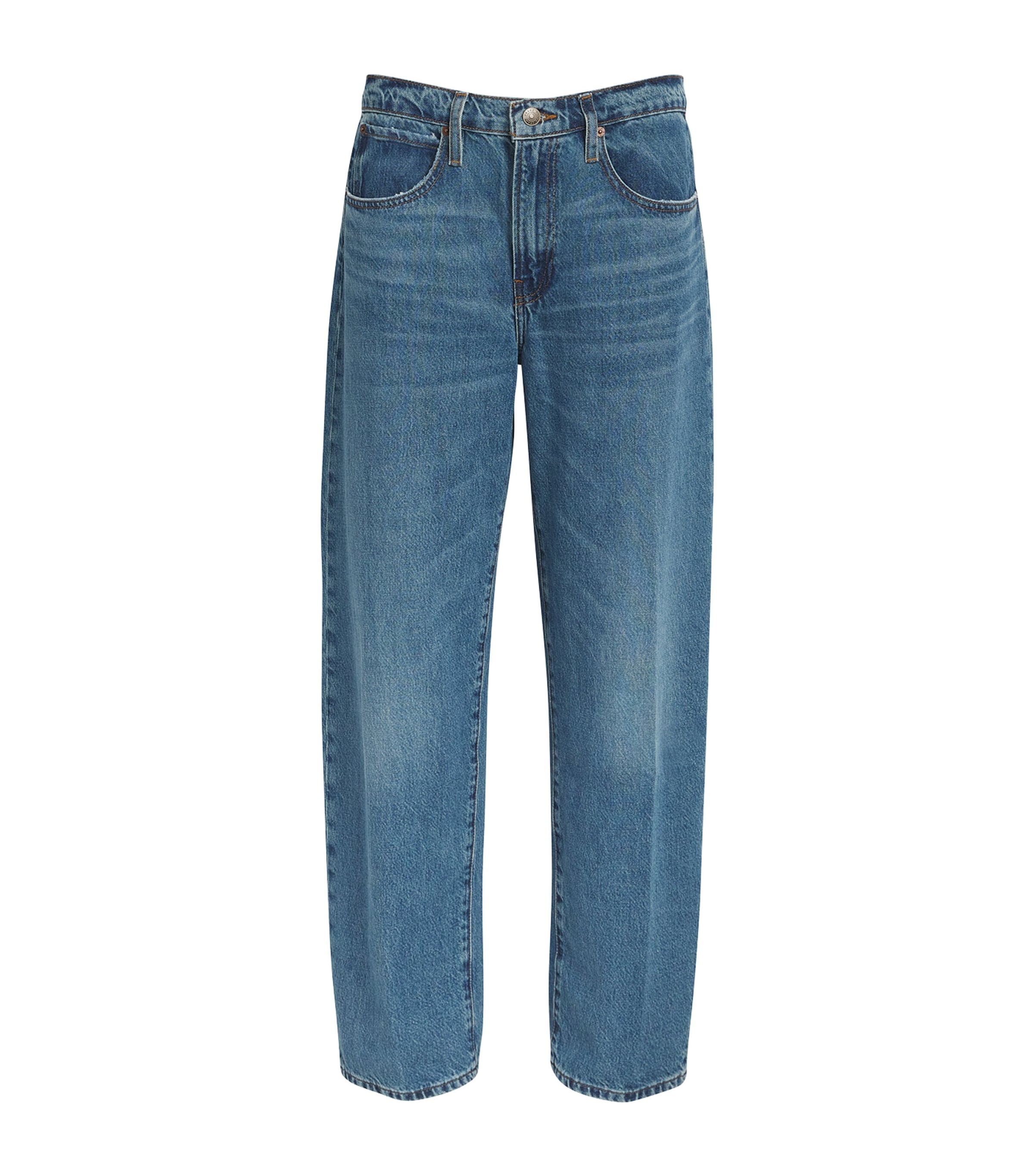 Frame Low-slung Barrel Jeans In Blue