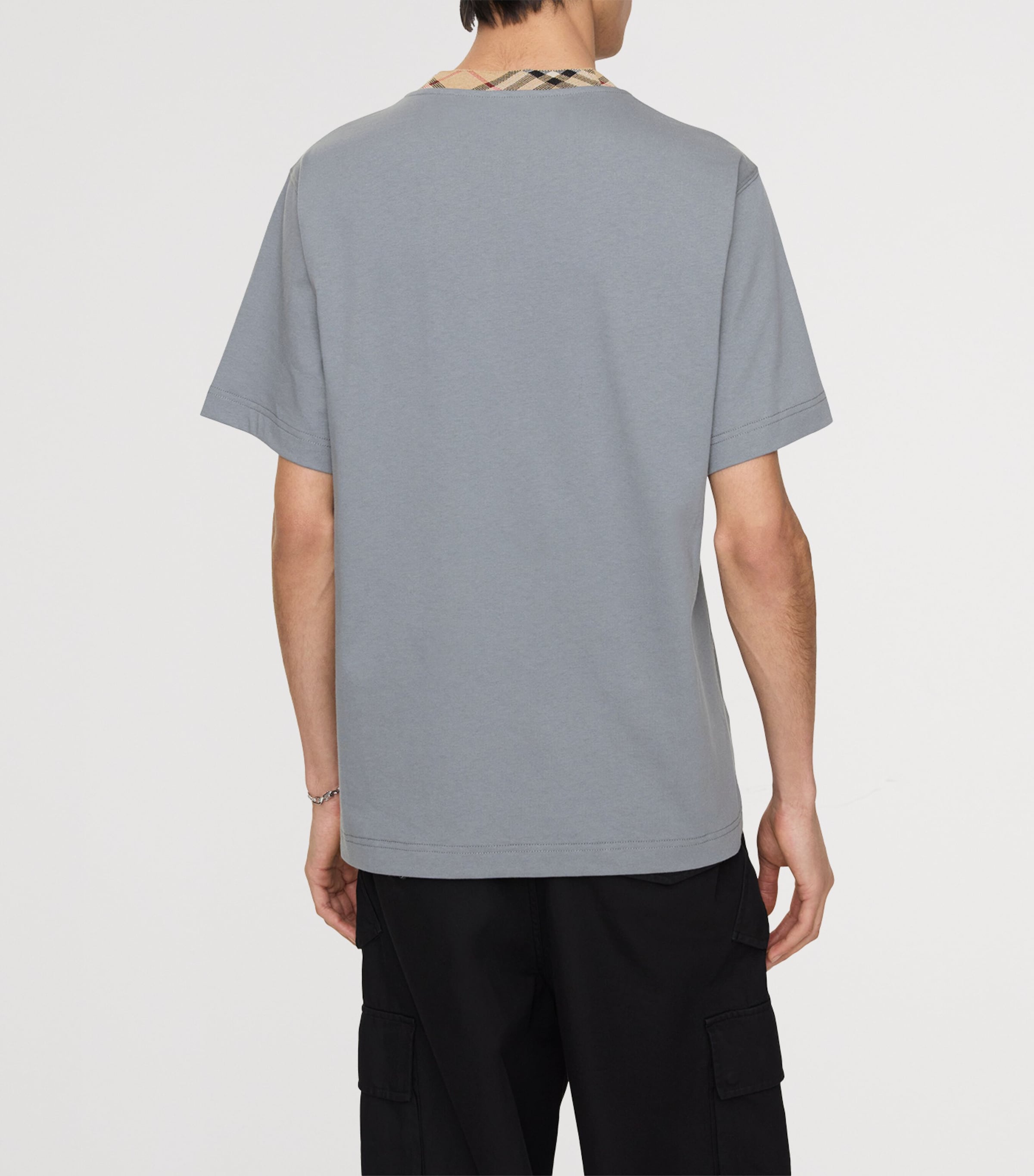 Burberry Mens Check-Trim T-Shirt Forecast Grey Image 3