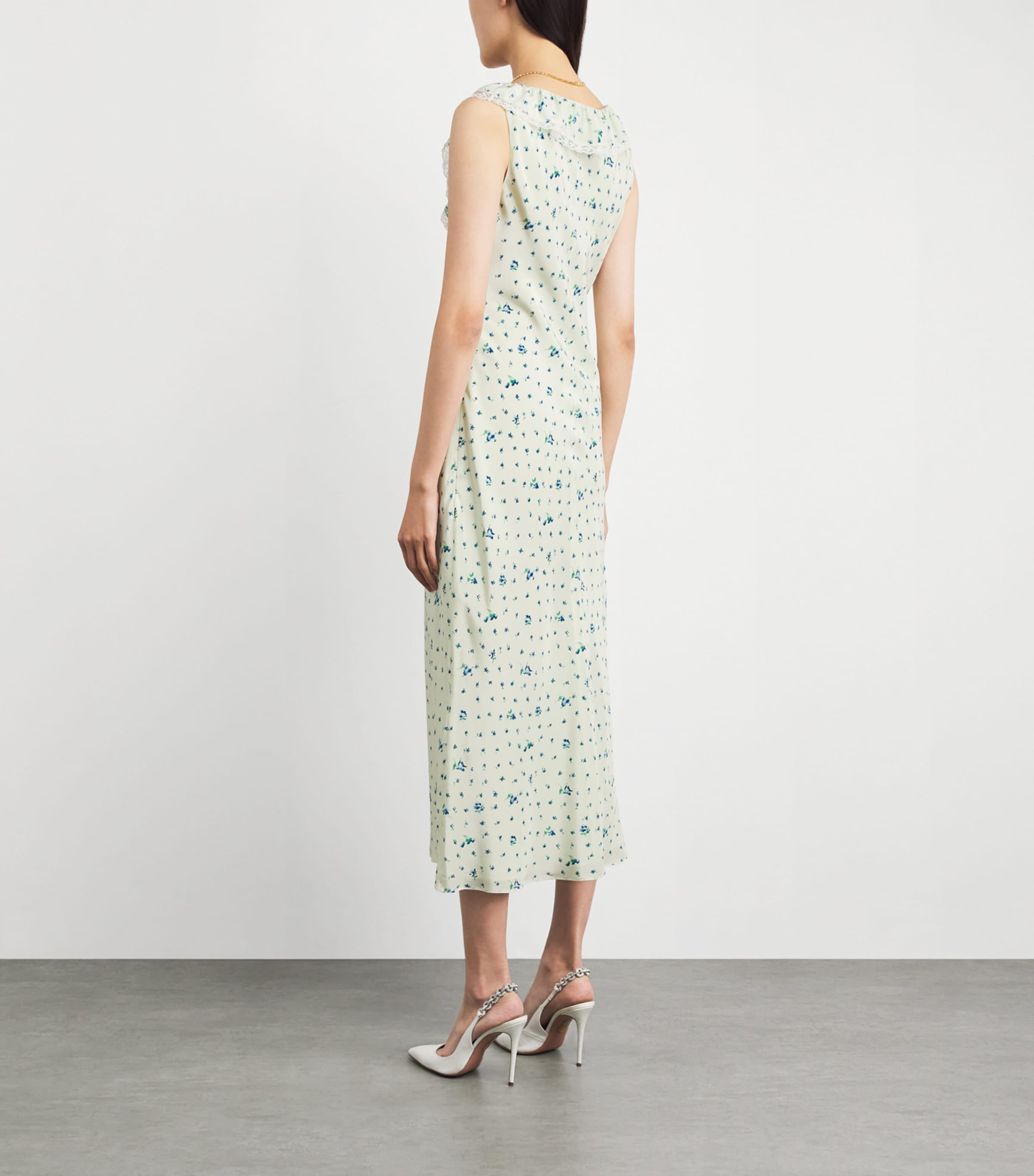 Alessandra Rich Womens Silk Lace-Trim Maxi Dress Aqua Blue Image 4