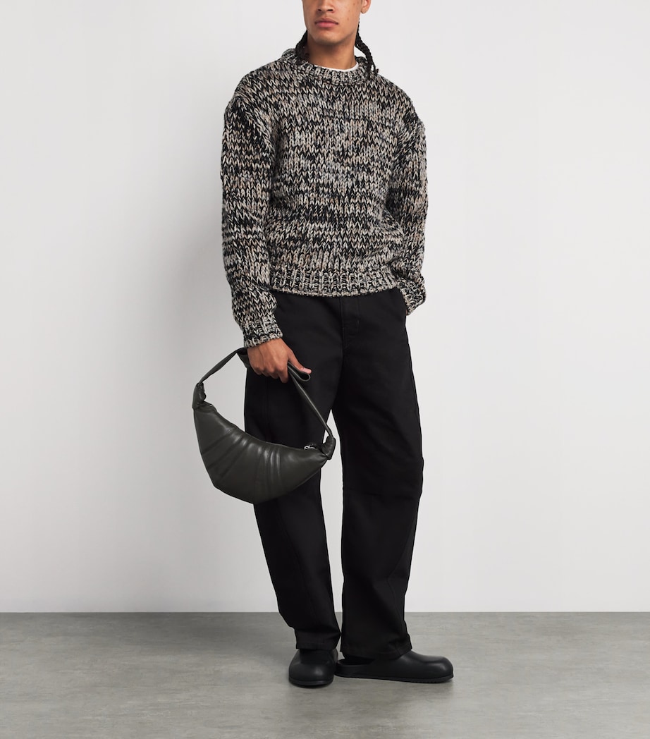 Wool-Blend Melange Sweater BLA/WHI/BRO MU227 Image 2