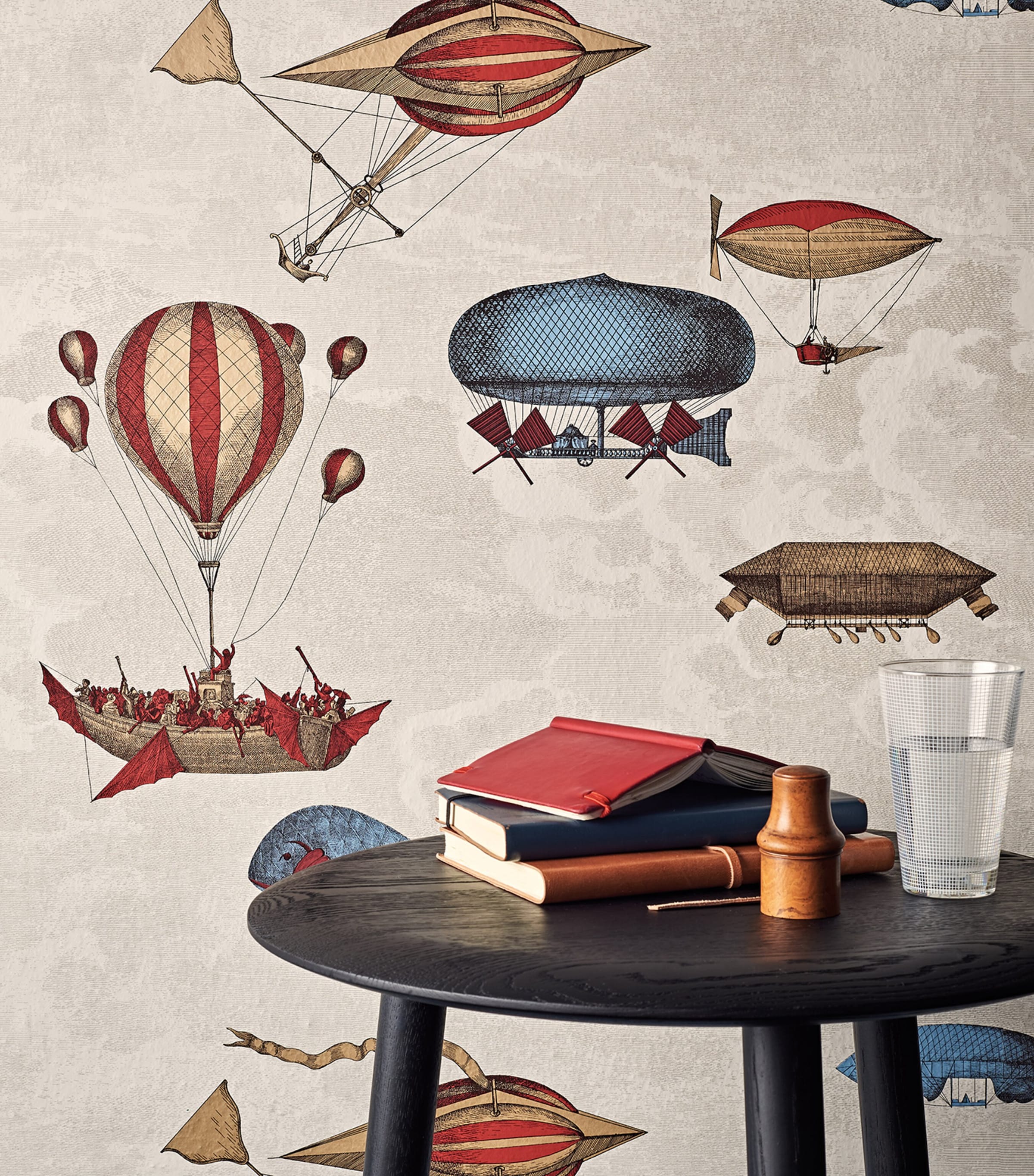 x Fornasetti Set of 2 Macchine Volanti Wallpaper Rolls STONE, ROUGE & BLUE Image 3