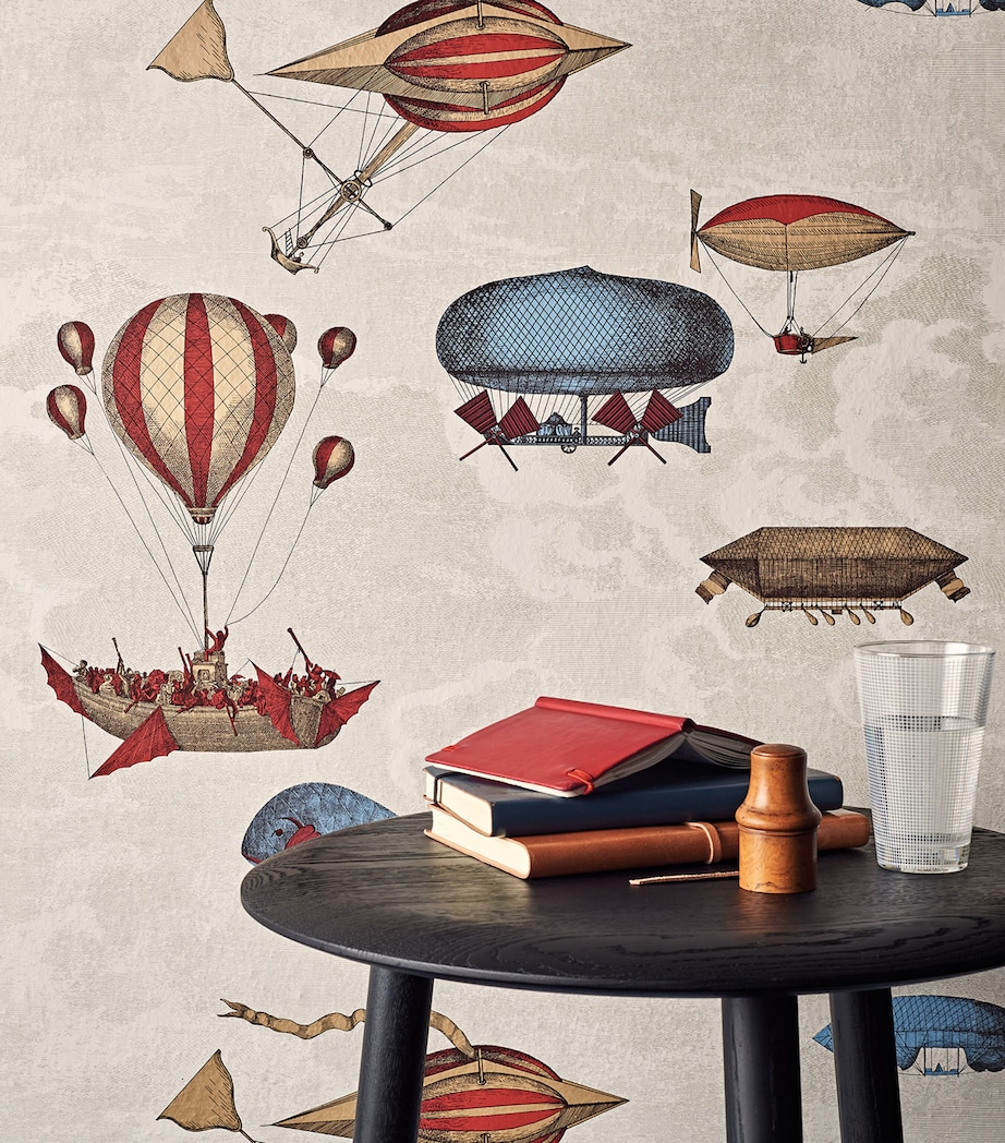 x Fornasetti Set of 2 Macchine Volanti Wallpaper Rolls STONE, ROUGE & BLUE Image 3