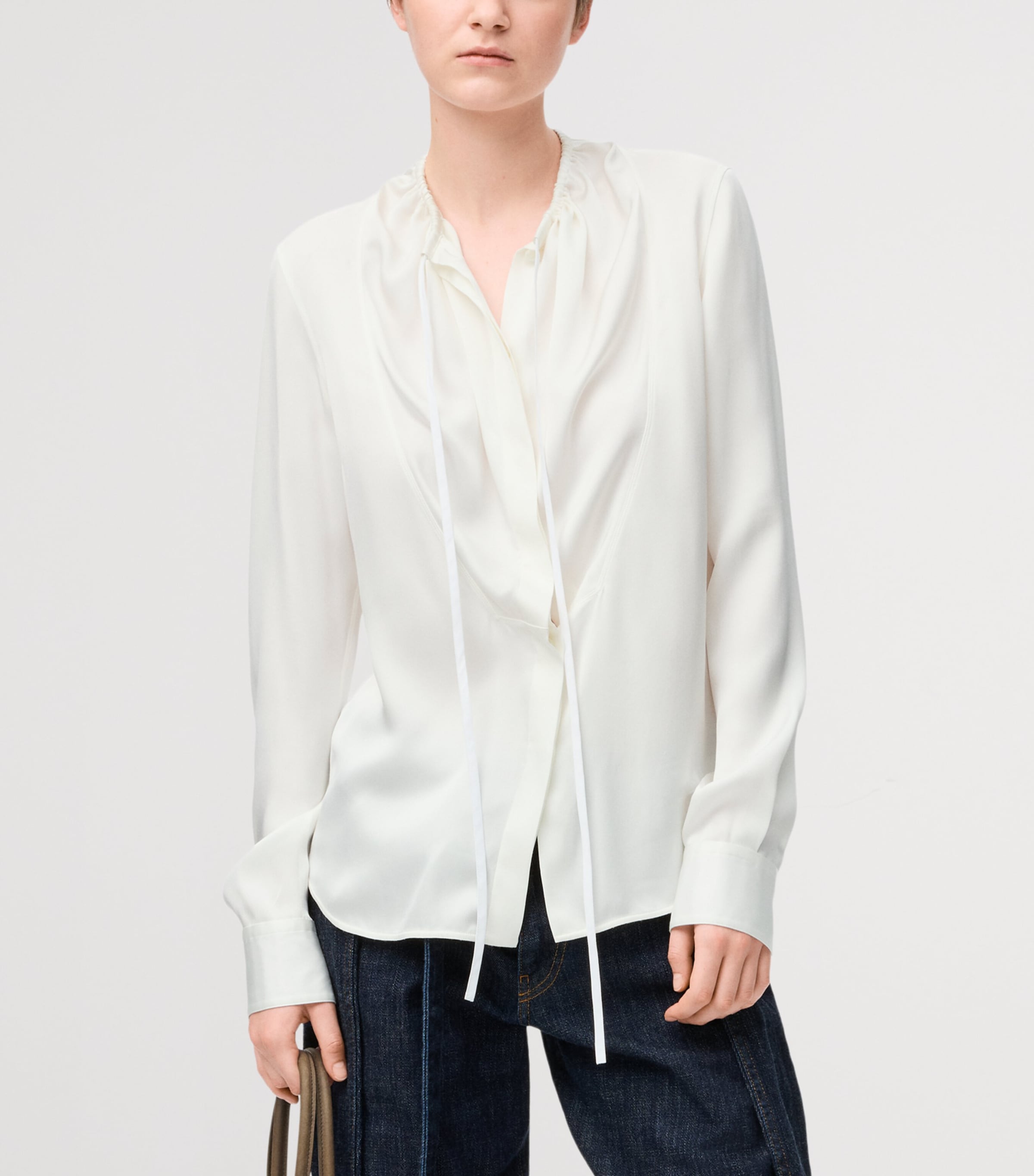 Silk-Blend Satin Blouse WHITE Image 3