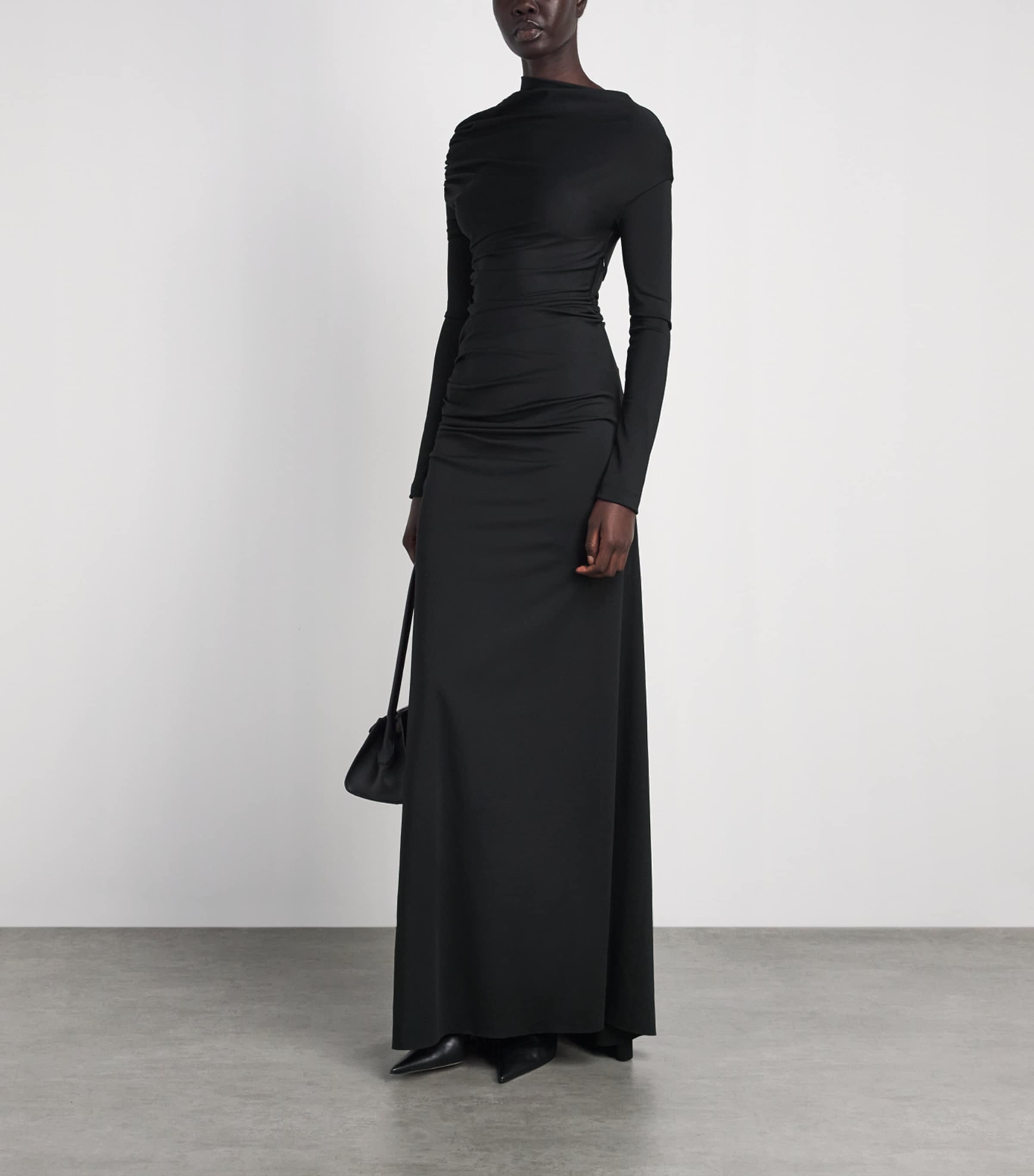 Victoria Beckham Womens Gathered Shoulder-Drape Long-Sleeve Gown Black Image 2