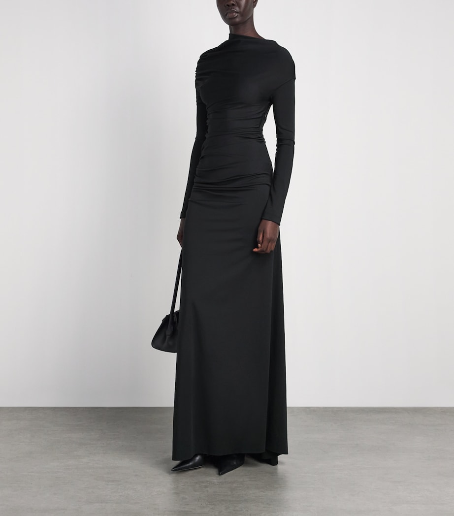 Victoria Beckham Womens Gathered Shoulder-Drape Long-Sleeve Gown Black Image 2