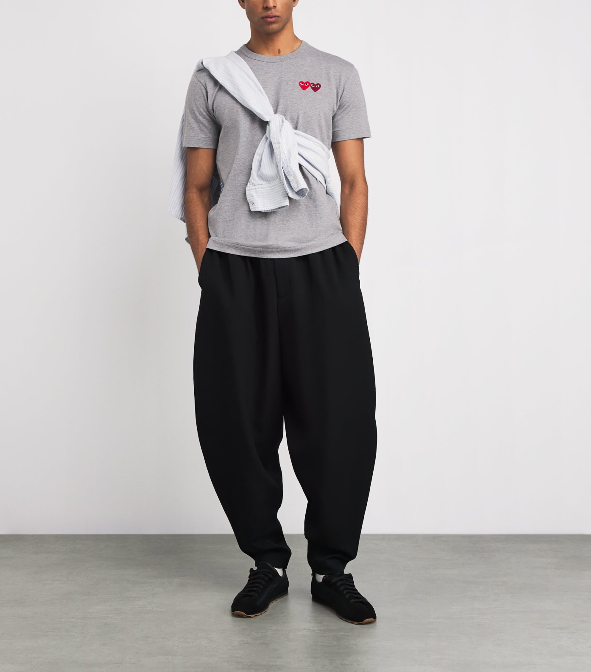 Embroidered Double-Heart T-Shirt 3 - GREY Image 2