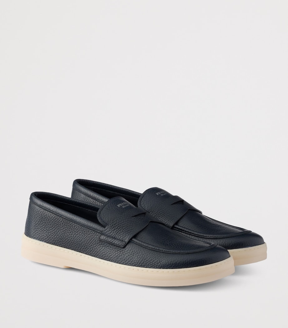 Prada Leather Logo Loafers Blue Image 2