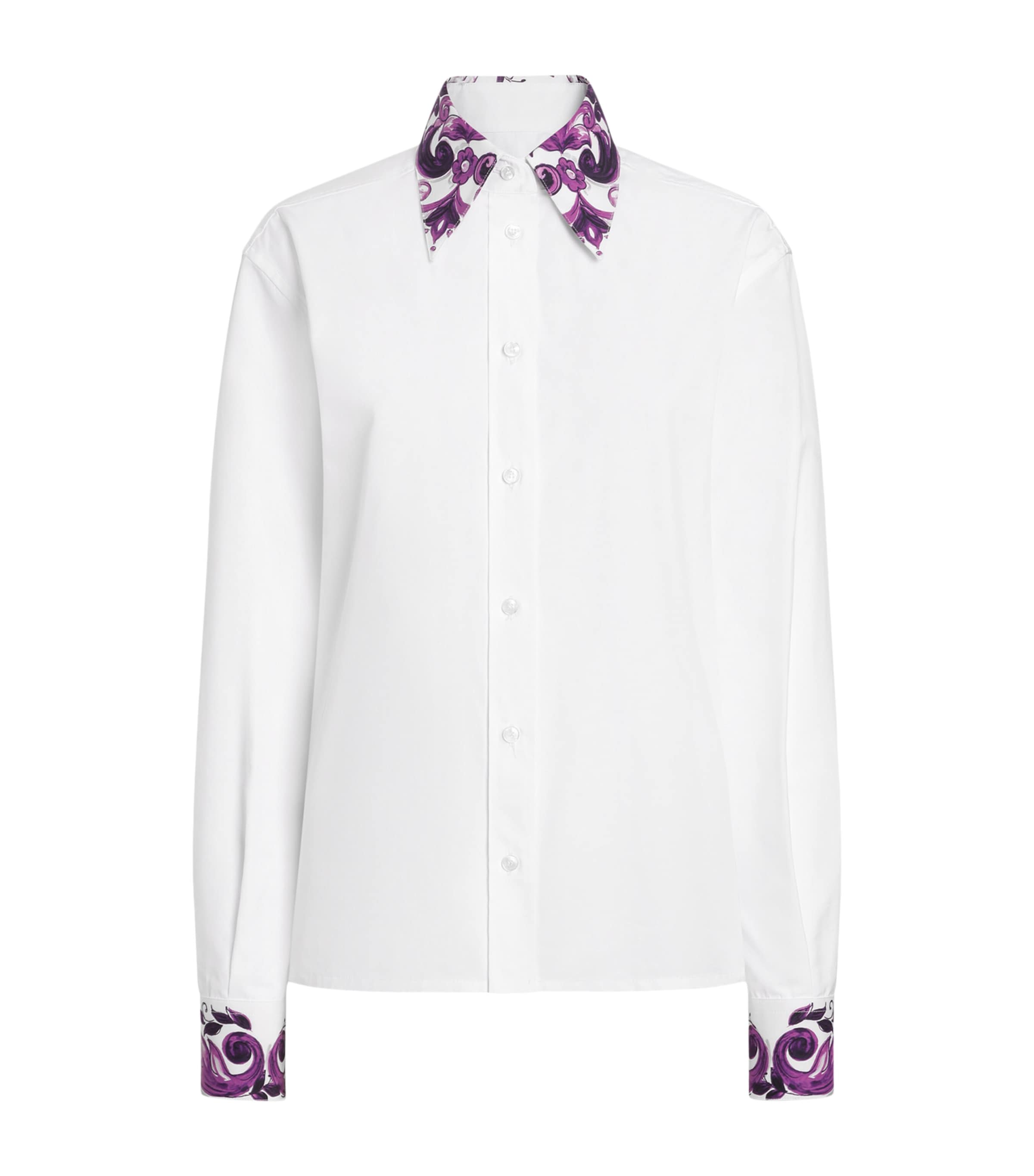 Dolce & Gabbana Women Cotton Shirt With Maiolica Print Details In White