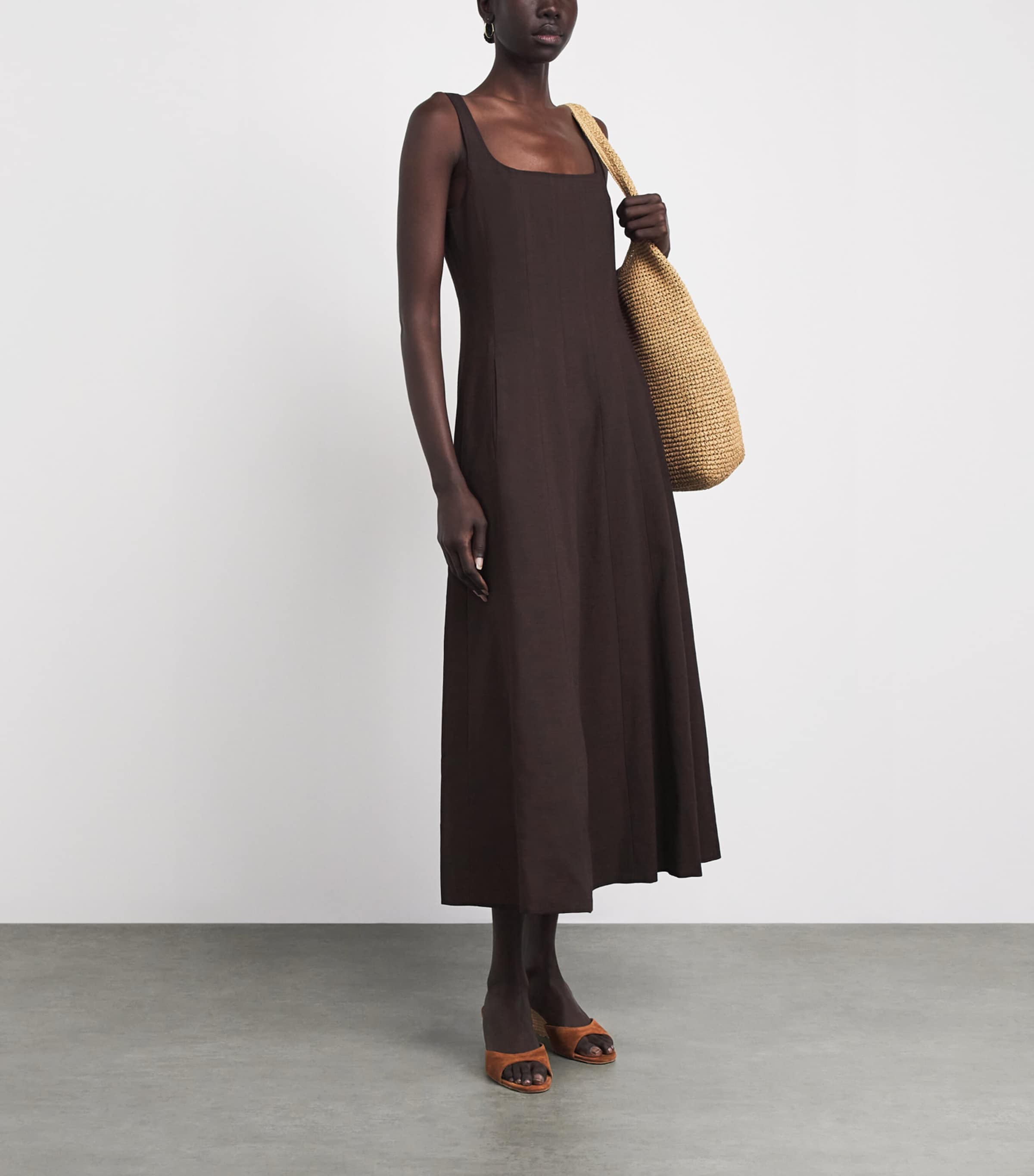 ME+EM Womens Contour Seamed Midi Dress Cocoa Brown Image 2