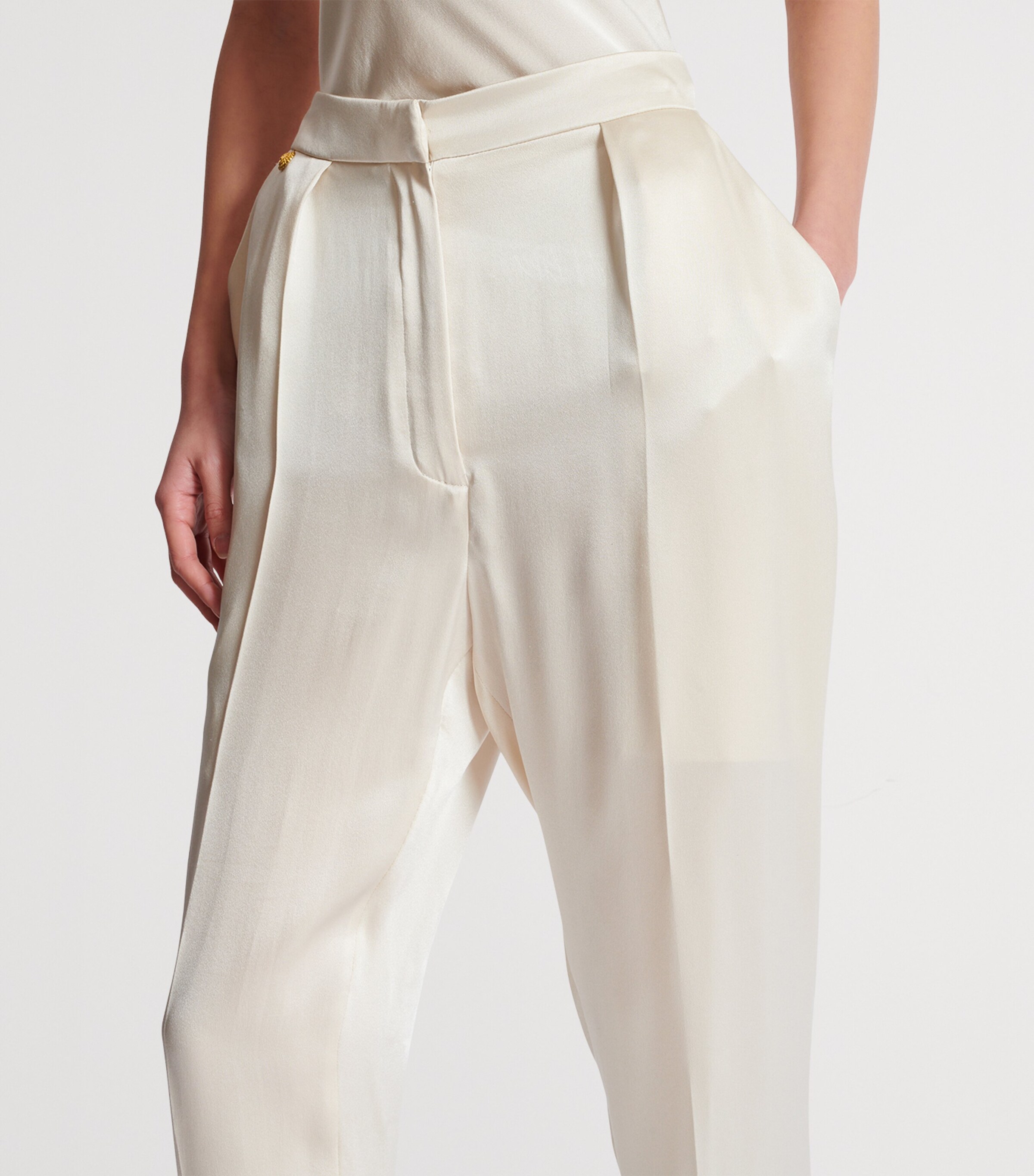 Silk Straight Tailored Trousers 0AS BEIGE Image 5