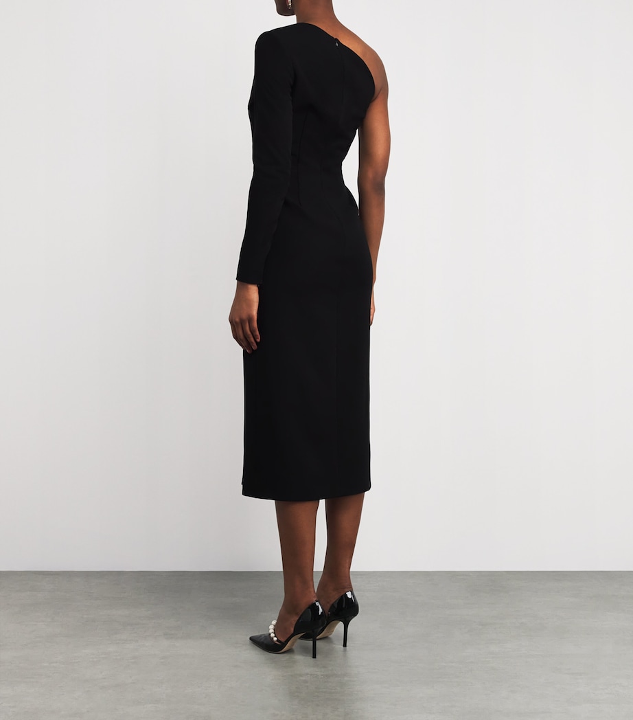 Crepe One-Shoulder Zahrah Midi Dress BLACK Image 3