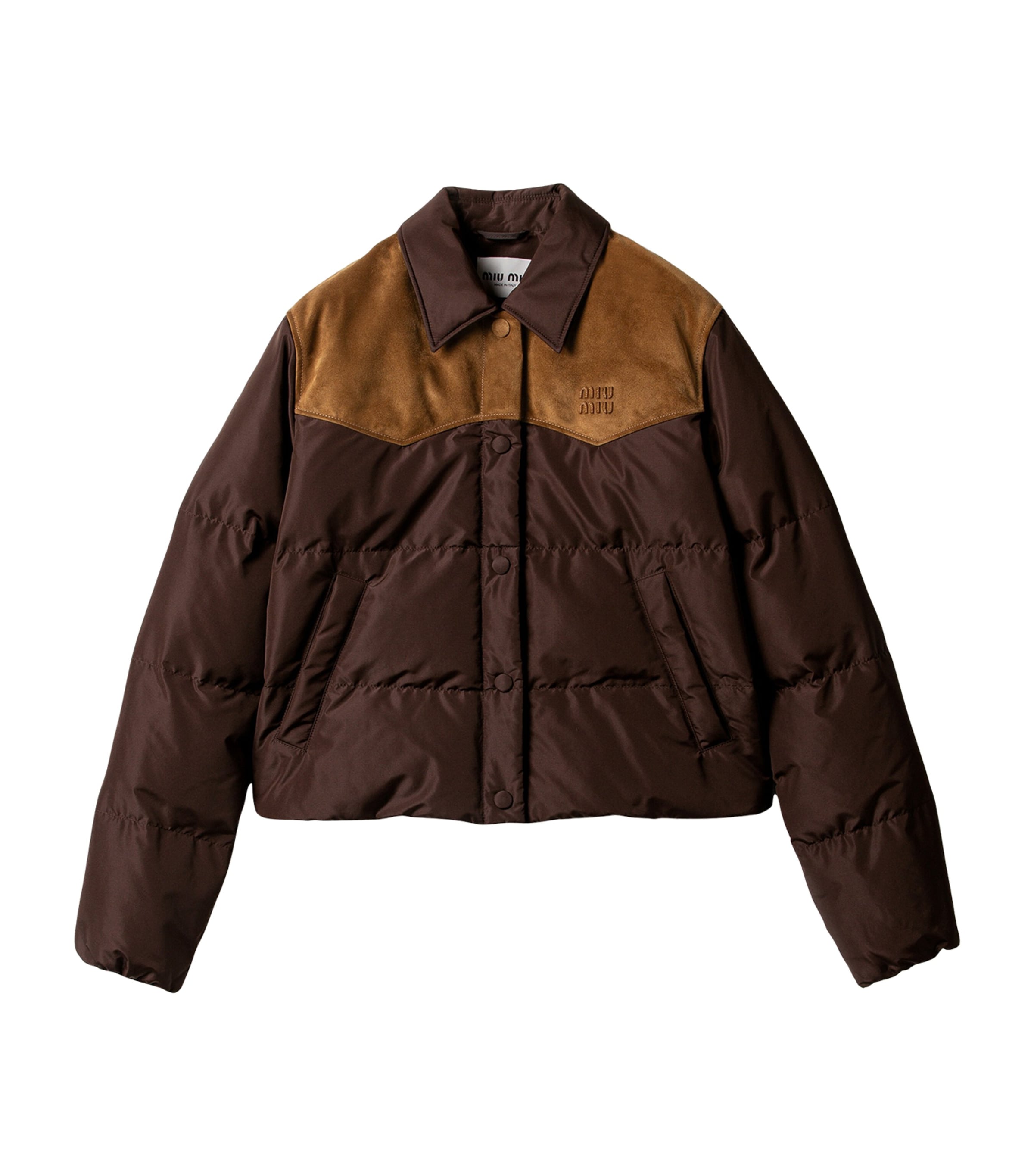 Miu Miu Womens Leather-Trim Down-Filled Jacket Image 1