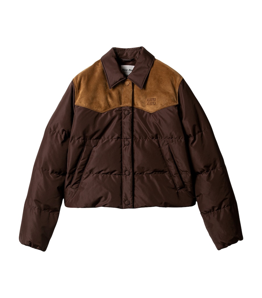 Miu Miu Womens Leather-Trim Down-Filled Jacket Image 1
