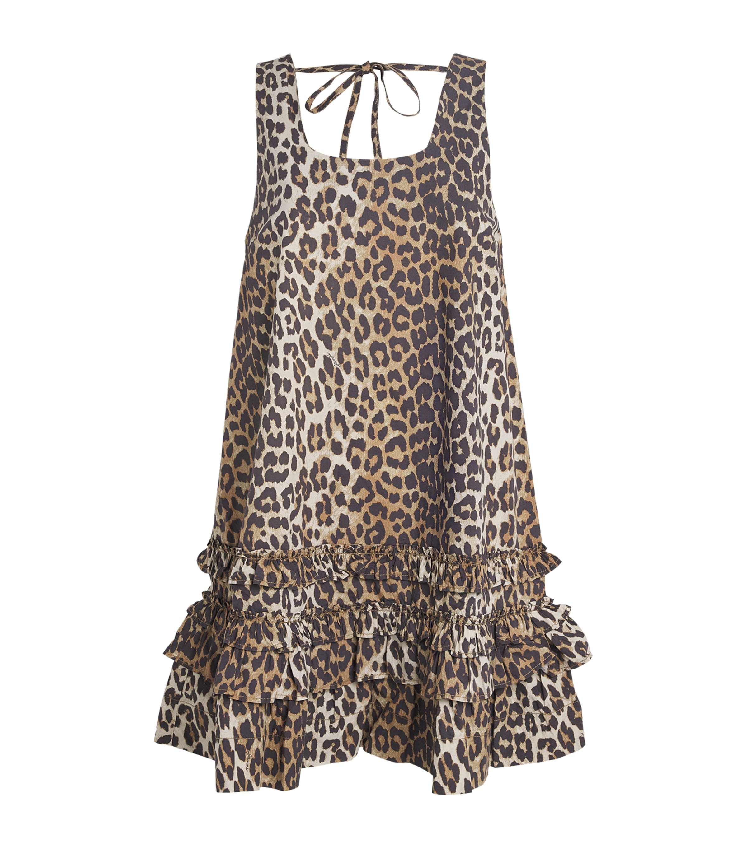 ワンピース GANNI LEOPARD PRINT DRESS Leopard Printed Cotton Tie String Mini Dress | GANNI CA
