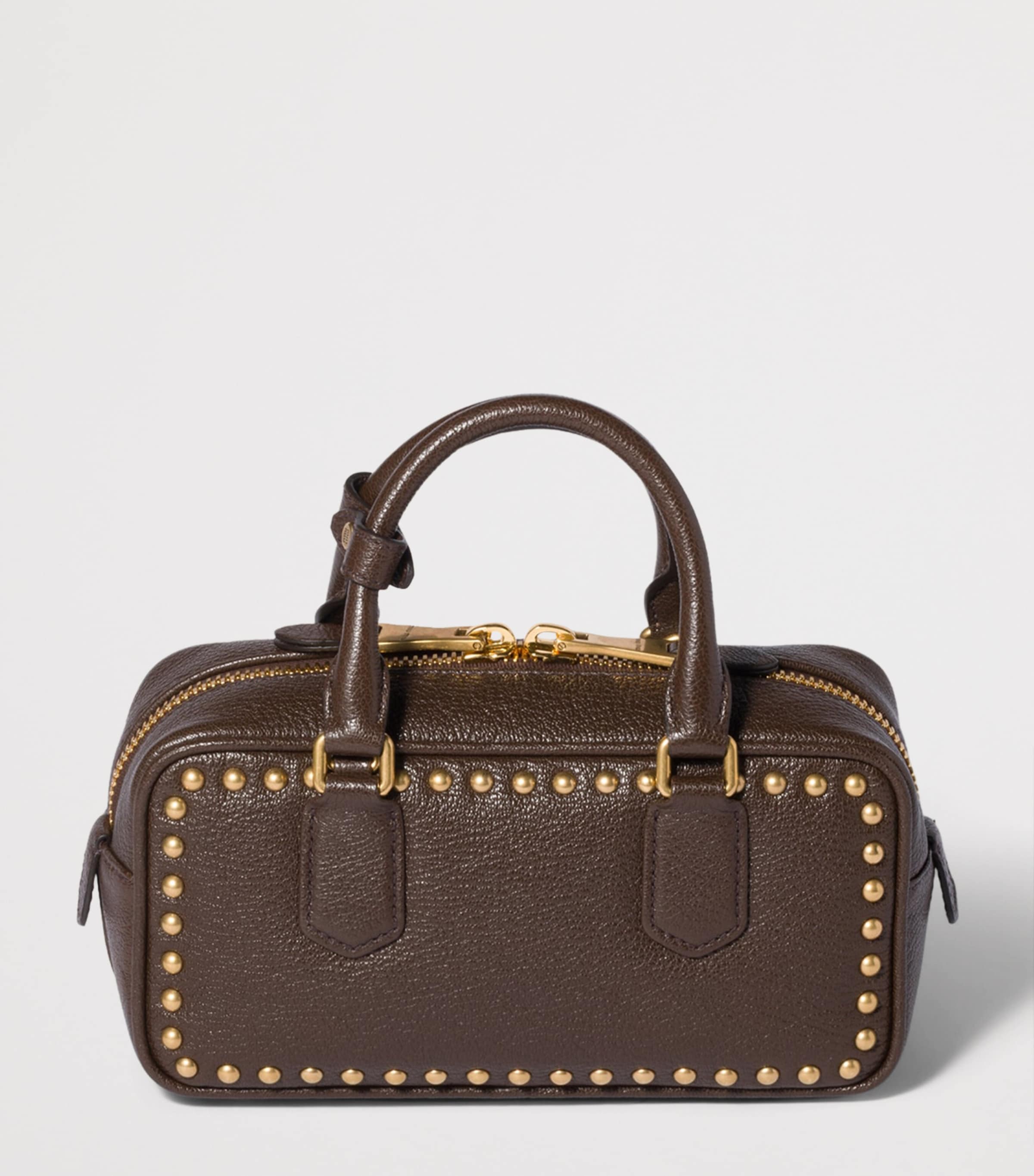 Miu Miu Leather Studded Arcadie Top-Handle Bag Brown Image 4
