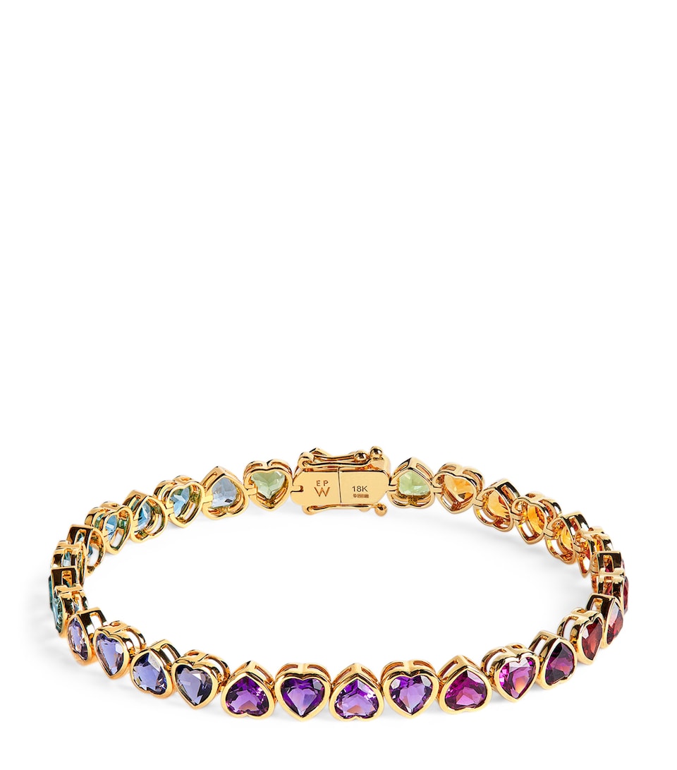Yellow Gold and Multi-Gemstone I Heart Rainbow Bracelet