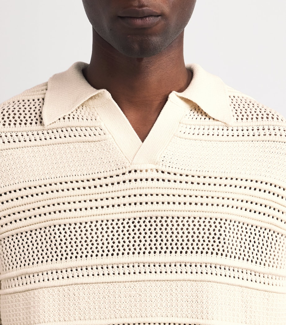 Cotton-Blend Crochet Polo Shirt CREAM Image 6