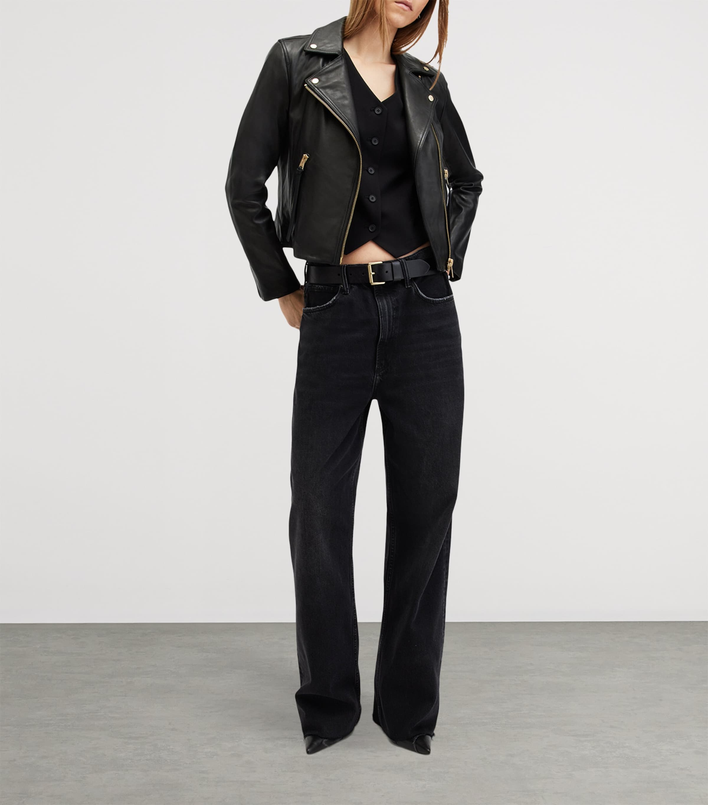 Leather Dalby Biker Jacket BLACK/GOLD Image 2