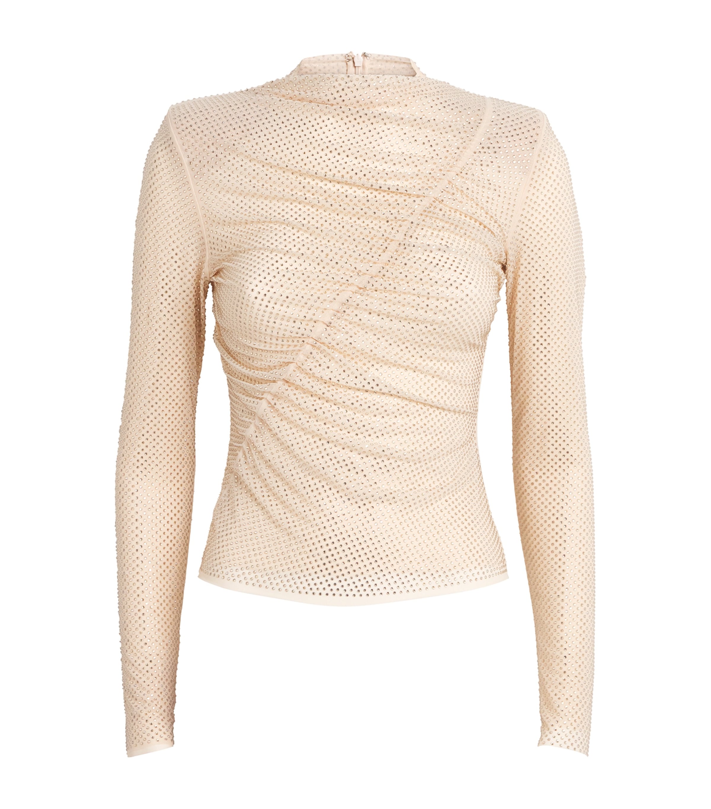 Self-portrait Gathered Rhinestone Top In Neutral
