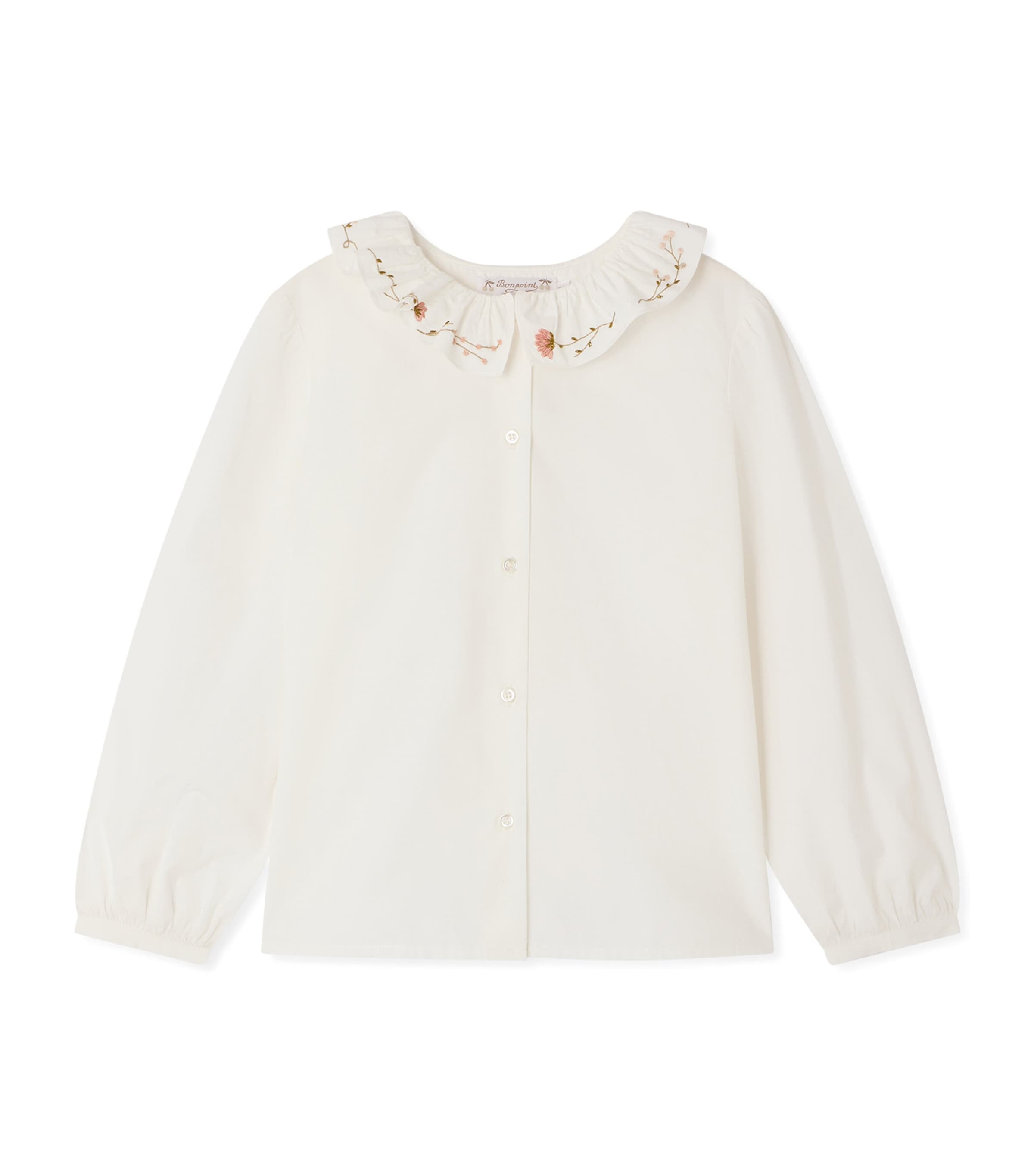 Bonpoint Cotton Ruffled-Neck Blouse (4-8 Years) Upb Blanc Lait Image 1
