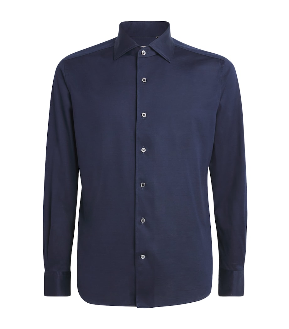 Corneliani Mens Cotton Jersey Shirt Navy Blue Image 1