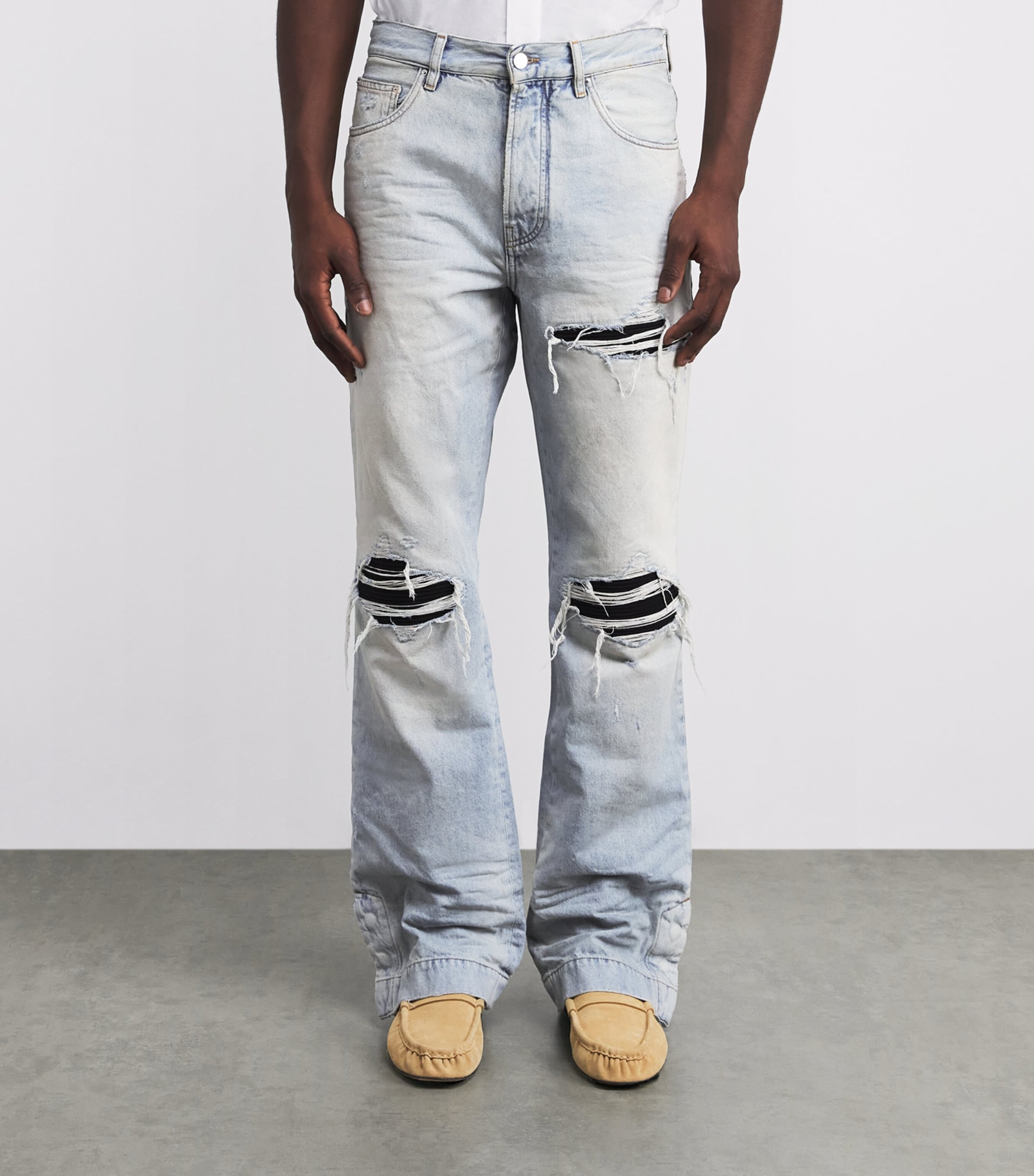 Distressed MX1 Straight Flare Jeans MIST INDIGO Image 3