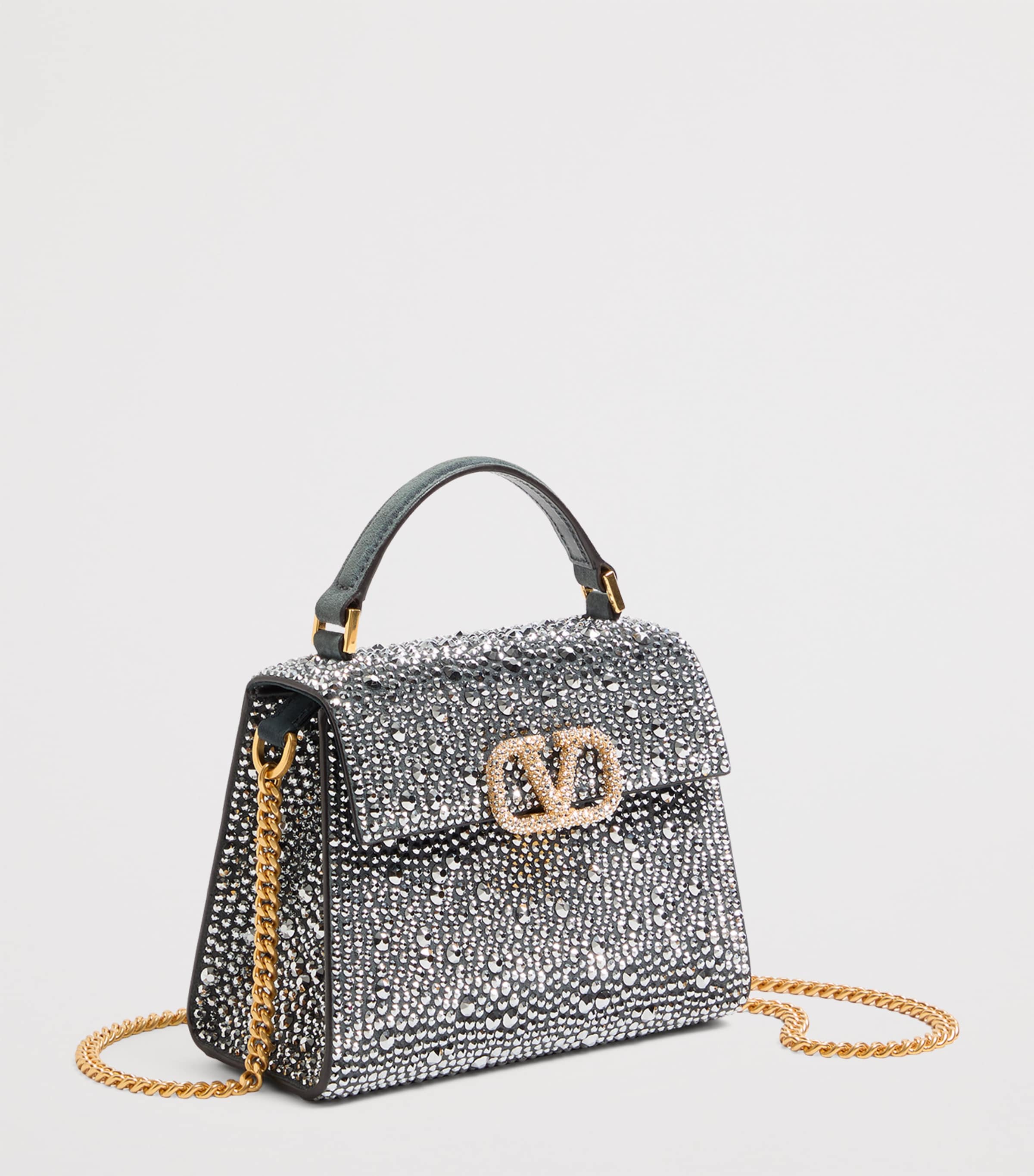 Valentino Garavani Silver Mini Leather Embellished Top-Handle Bag