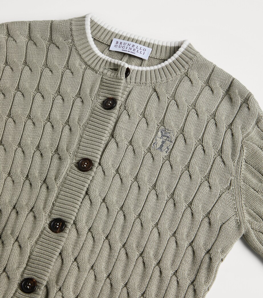 Brunello Cucinelli Kids Cotton Cable-Knit Cardigan (4-6 Years) Image 3