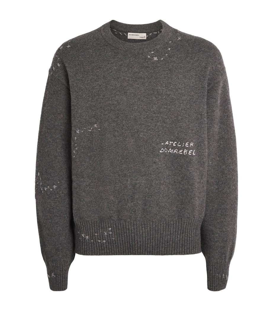 DOMREBEL Mens Wool-Blend Embroidered Wiser Sweater Grey Image 1