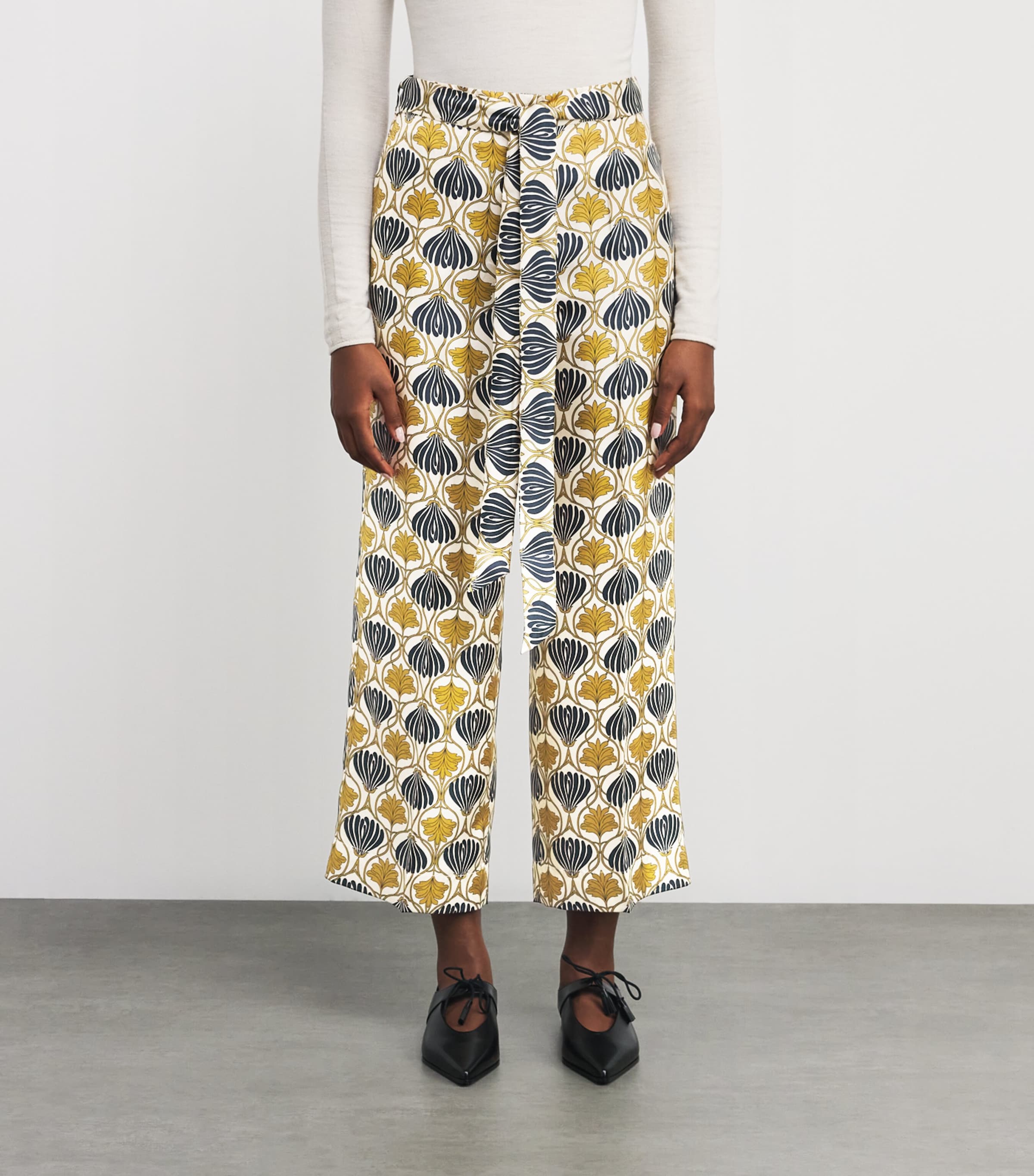 Silk Printed Wide-Leg Trousers MUSTARD Image 3